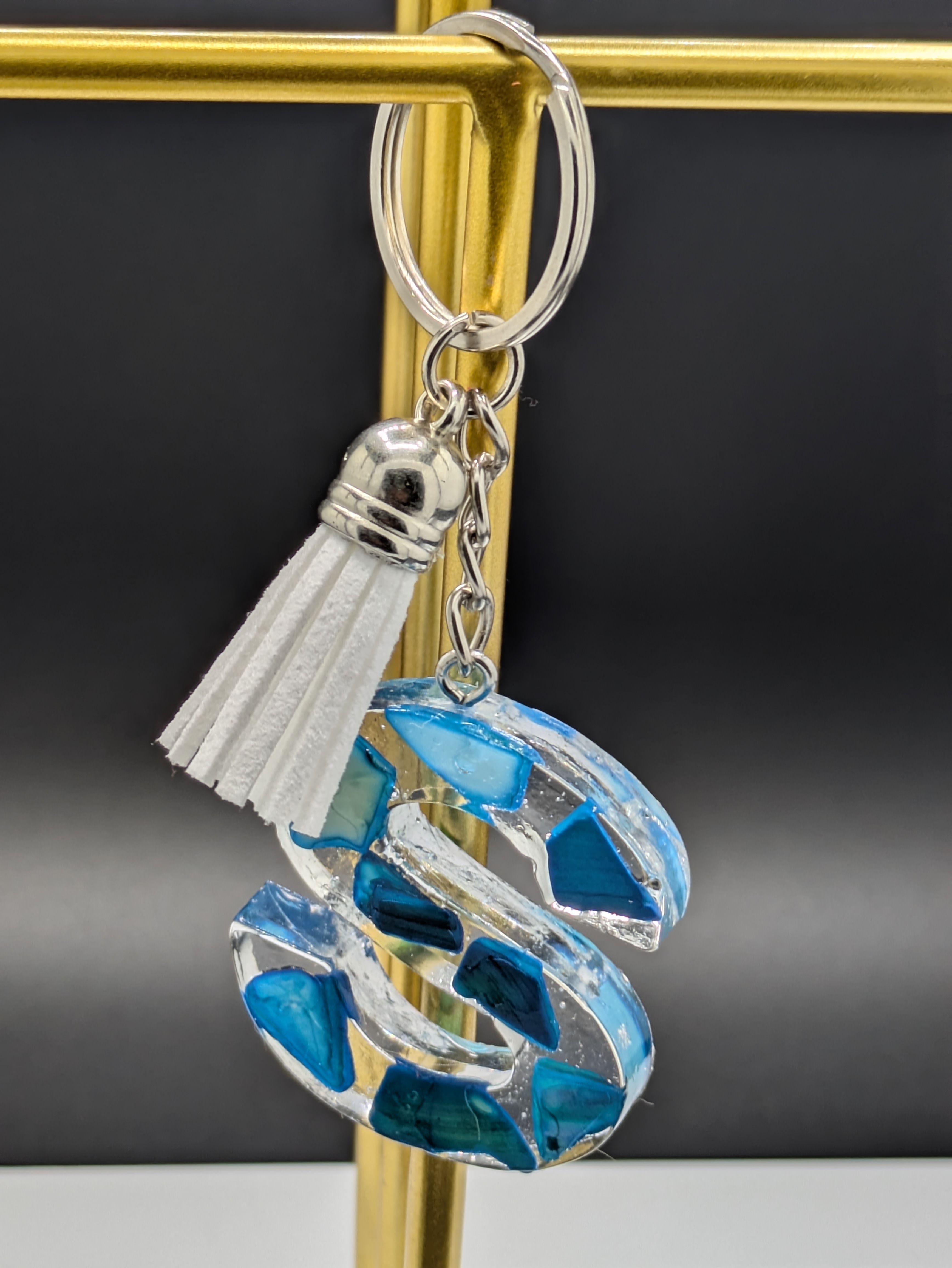 Blue Resin Letter S Keychain