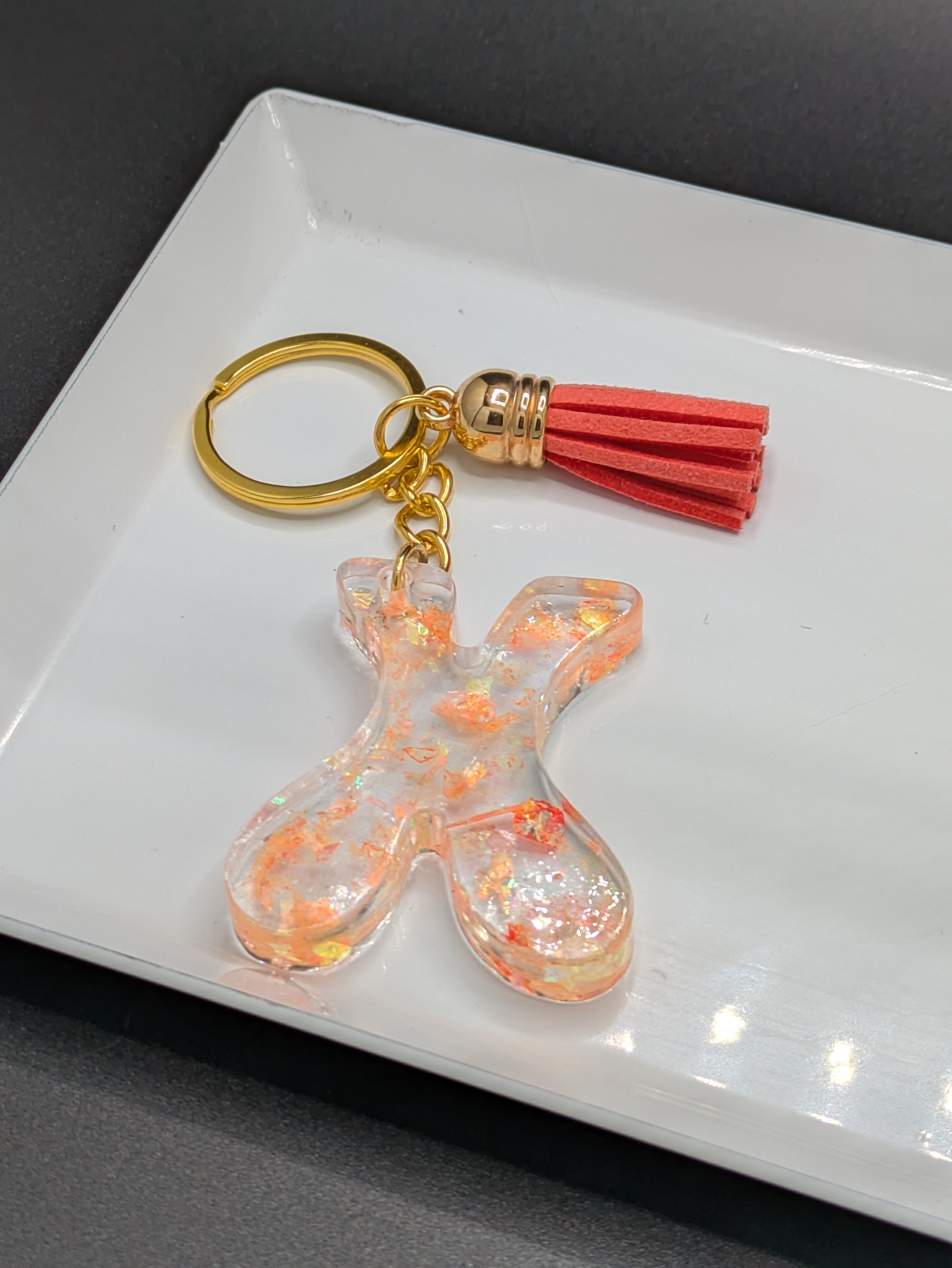 Resin Letter X Keychain