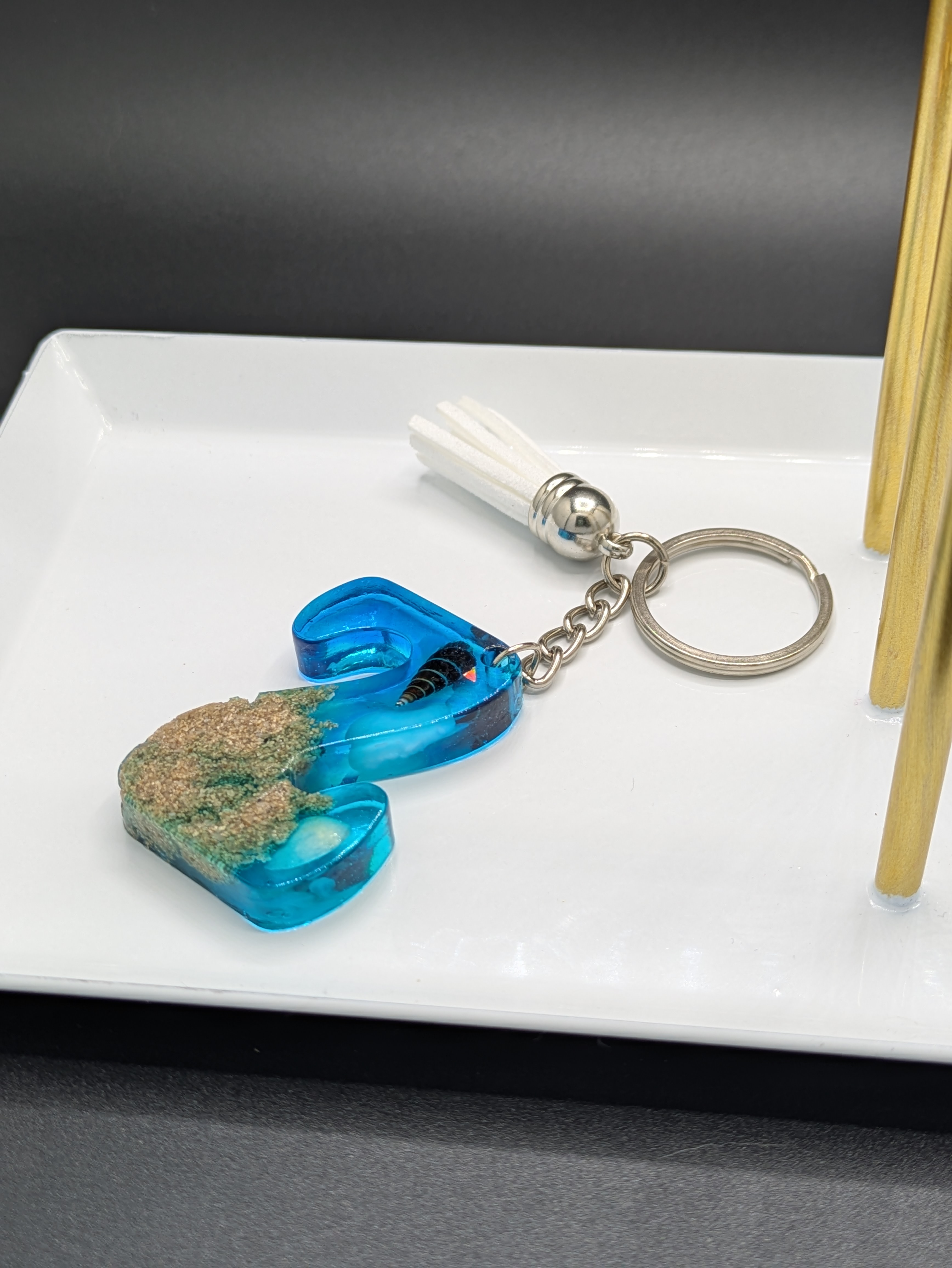 Blue Resin Letter Keychain