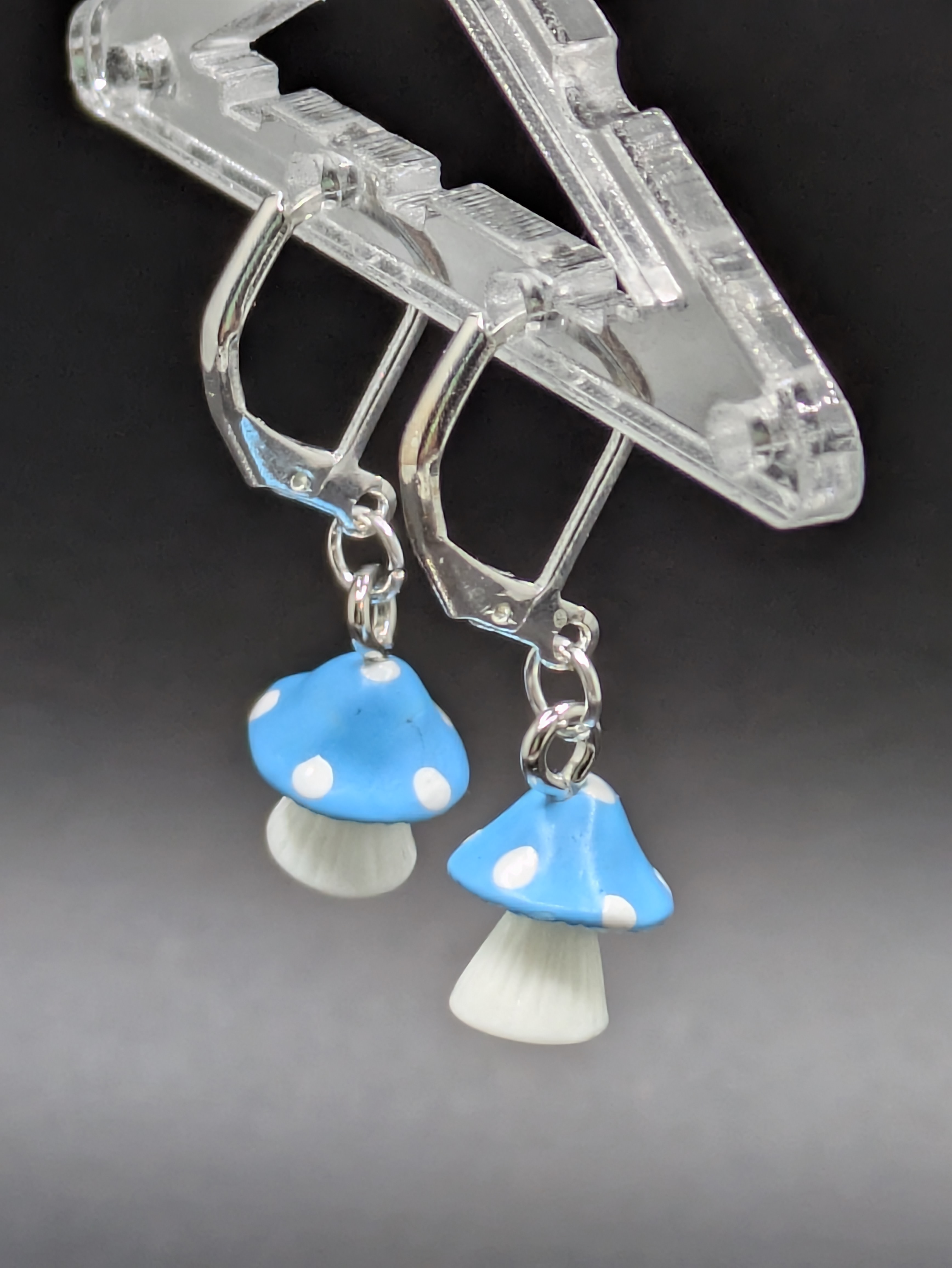 Blue Mushroom Dangle Earrings
