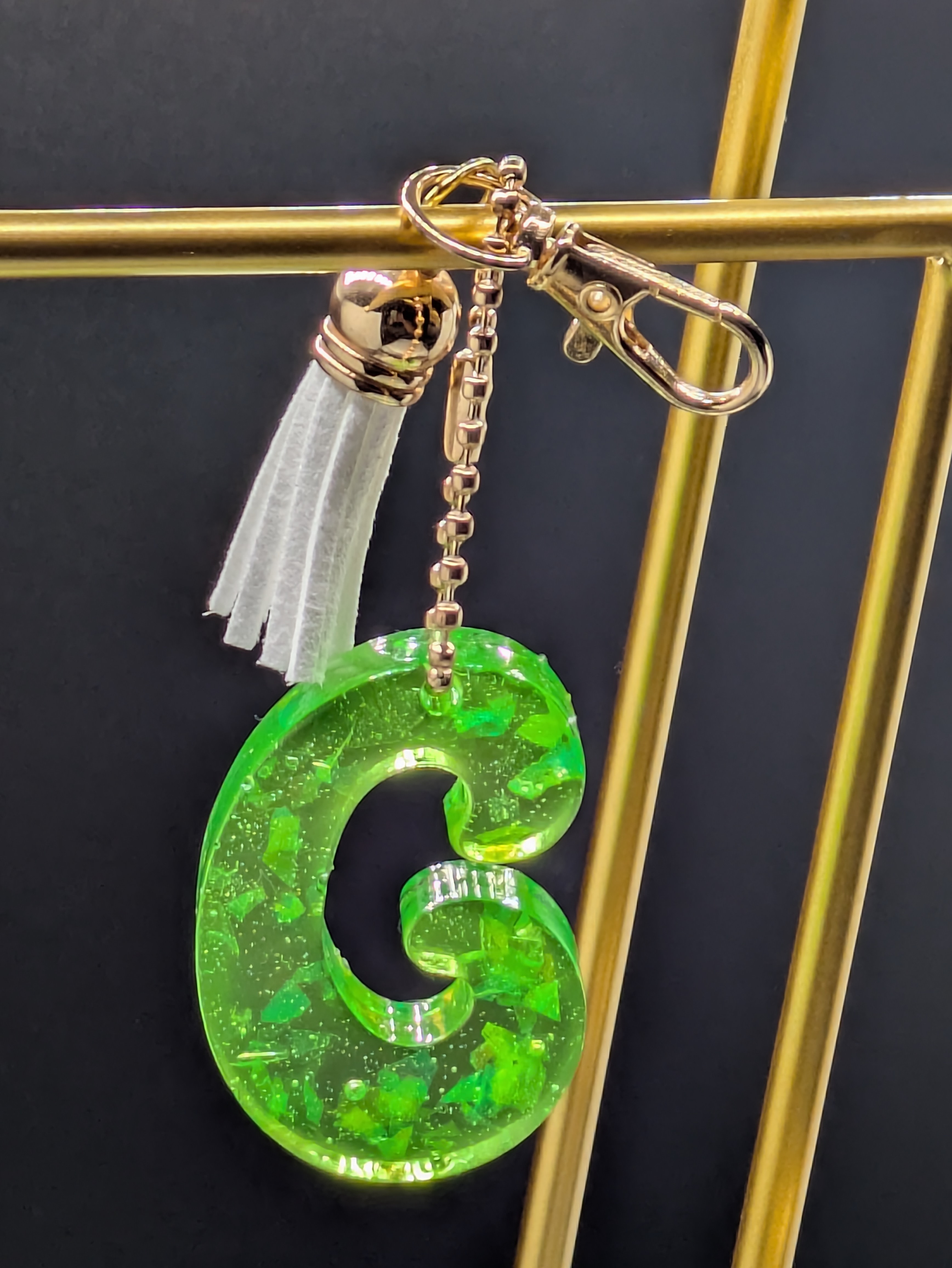 Green Resin Letter "G" Keychain