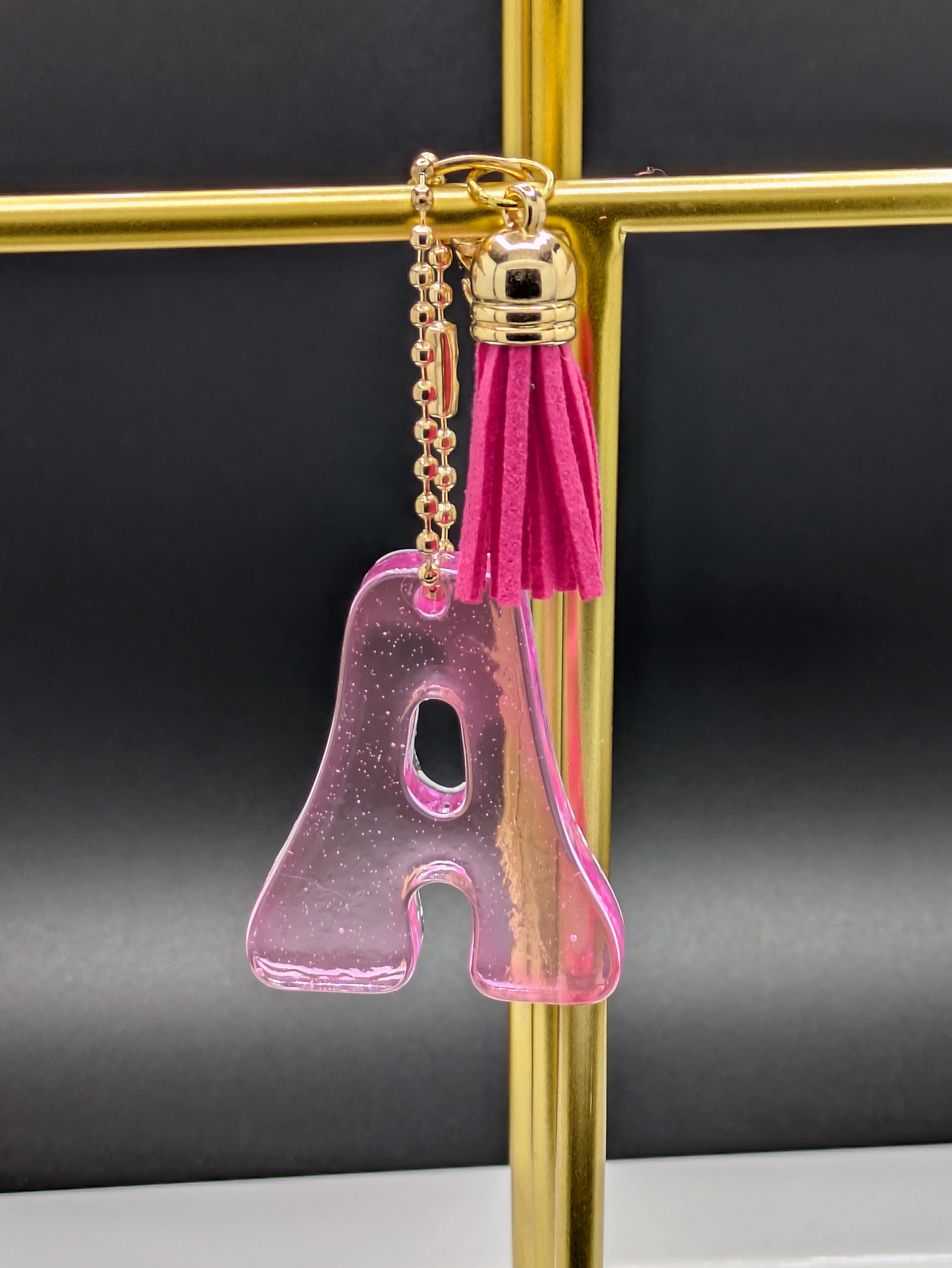 Pink Resin Letter A Keychain