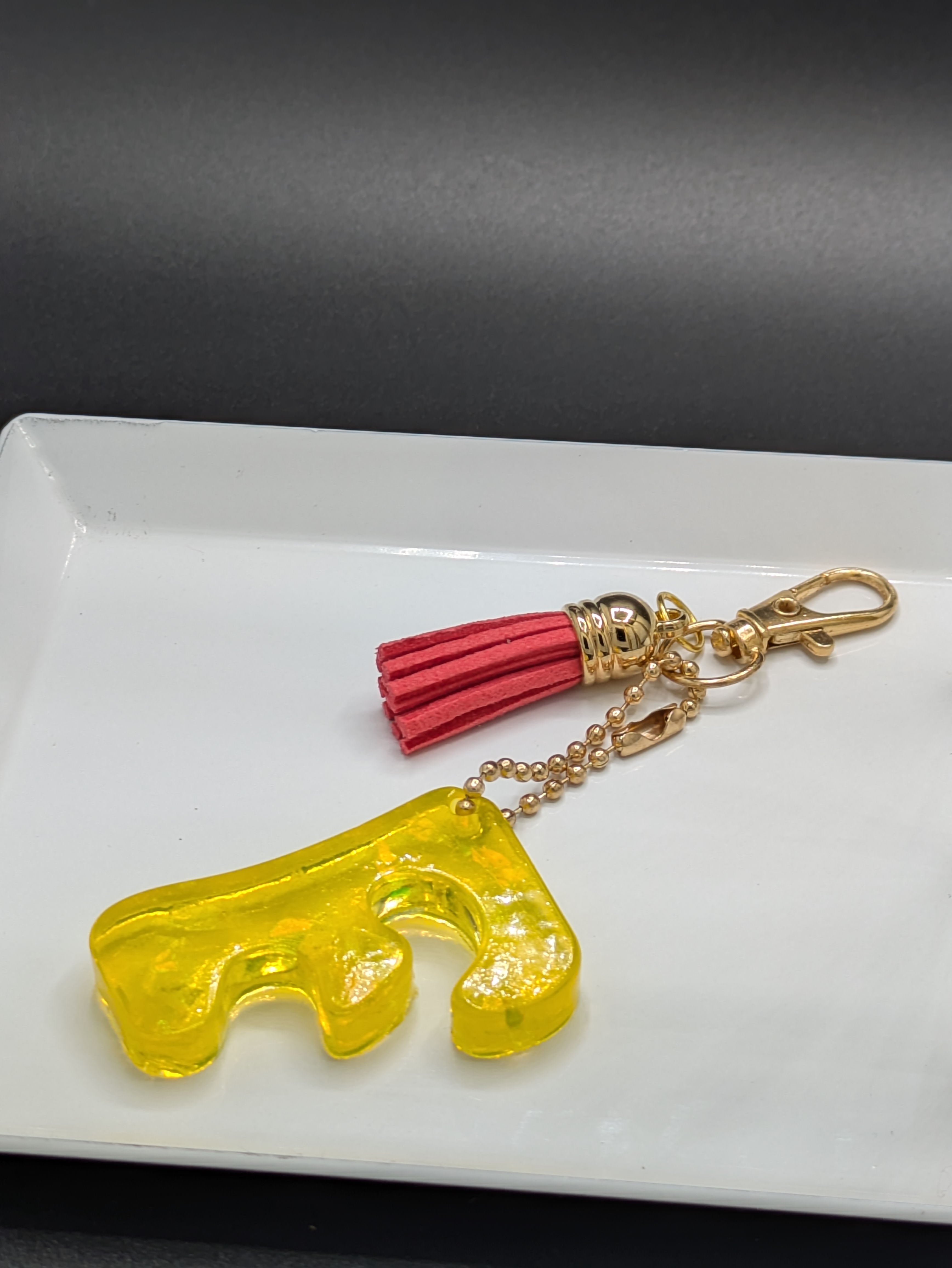 Yellow Glitter Letter F Keychain