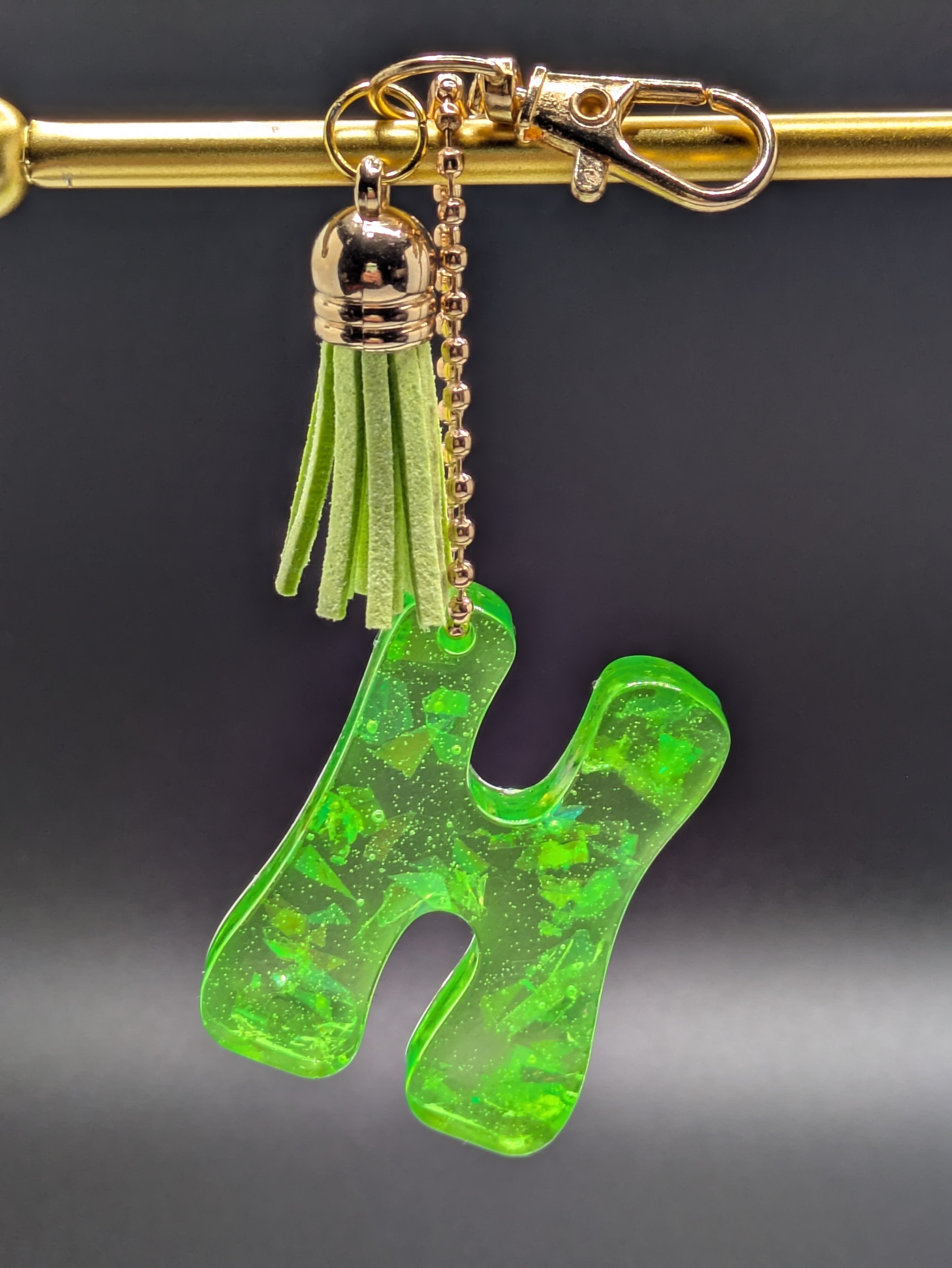 Green Resin Letter H Keychain