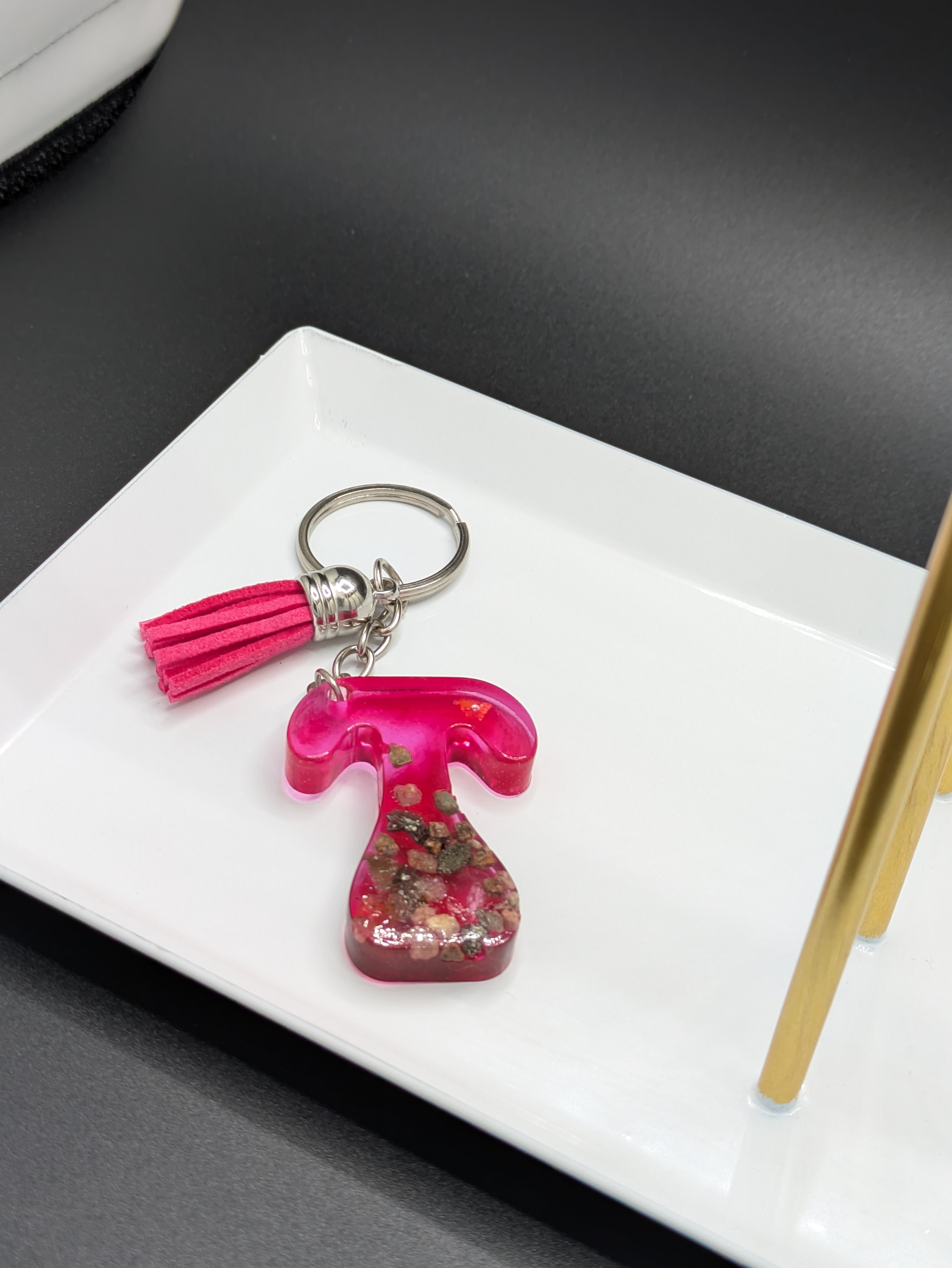 Pink Letter 'T' Resin Keychain