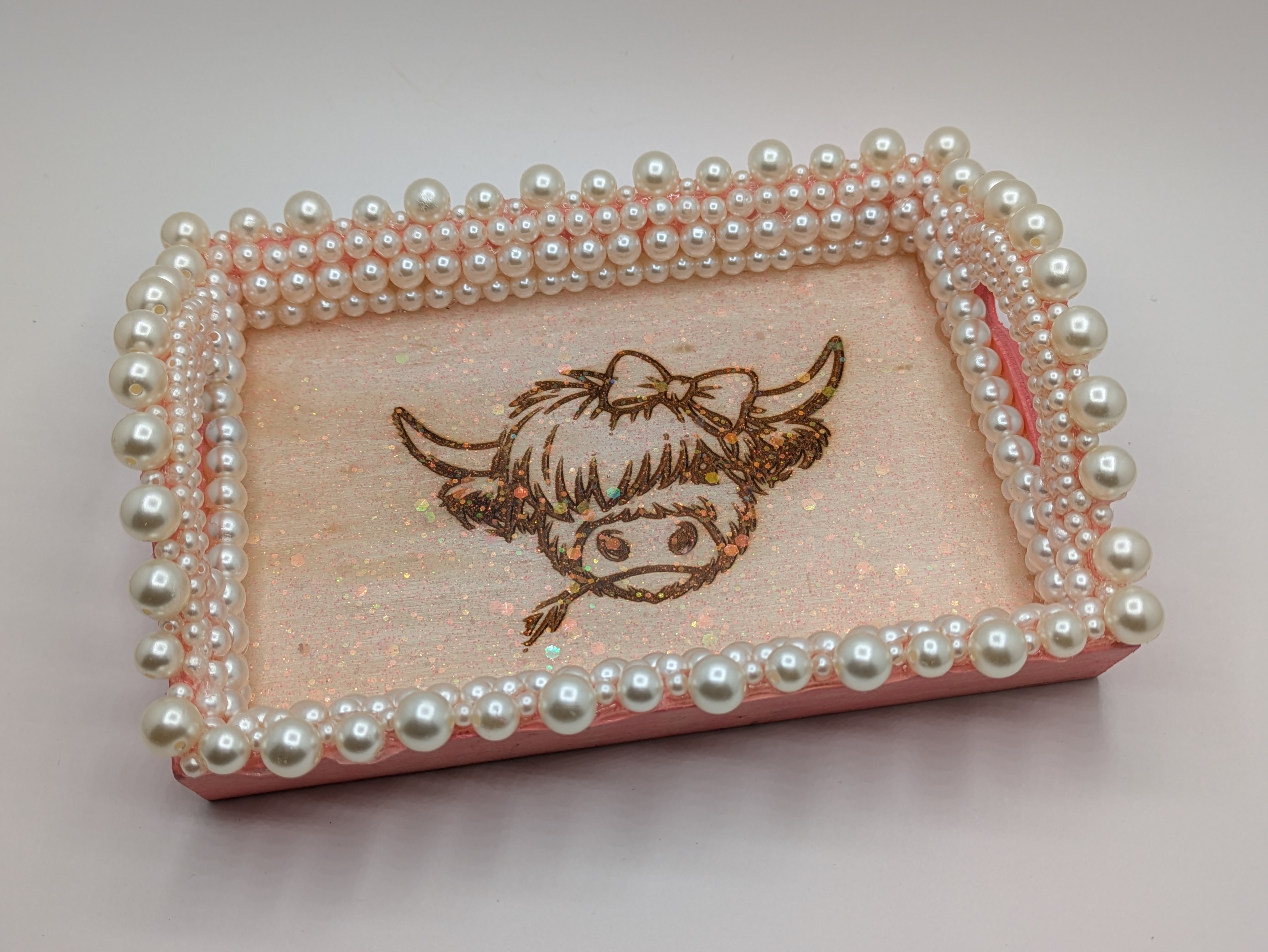Pearl Embellished Cow Art Trinket tray 