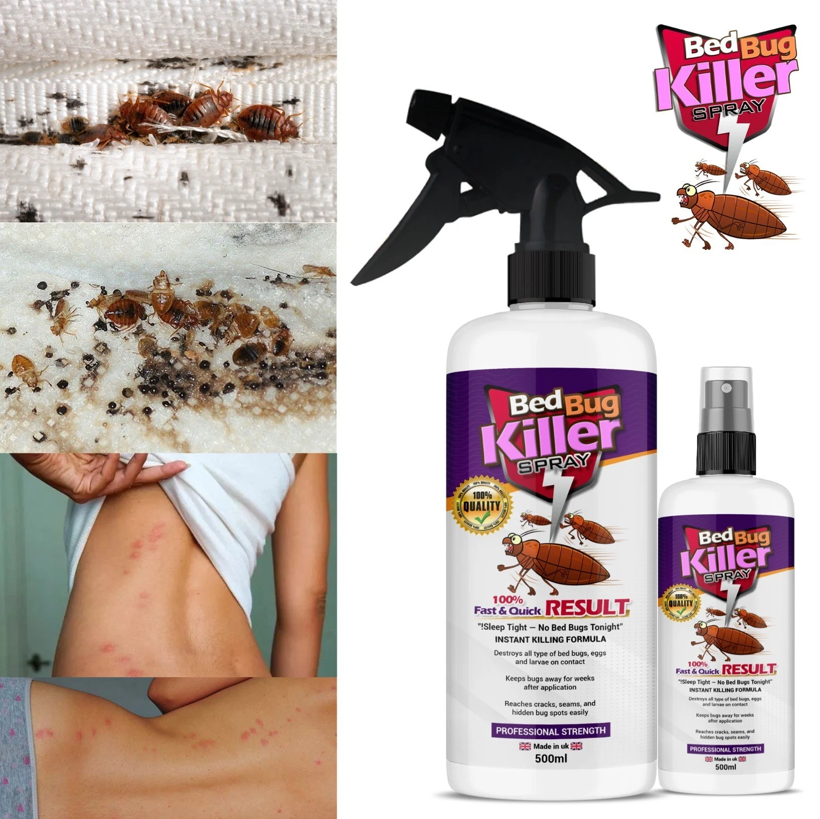 Bed Bug Killer Spray Non-Staining Carpet Mattress 24hr Treatment UK