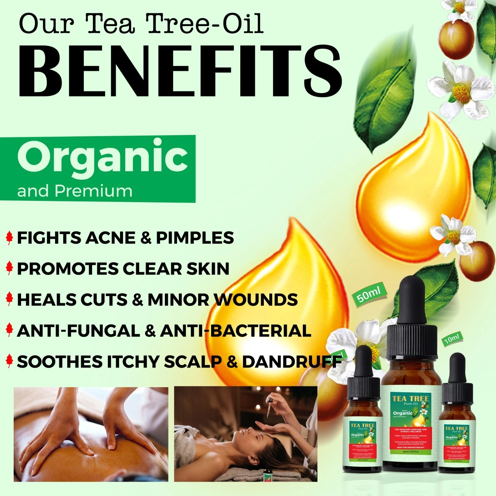 Tea Tree Oil 100% Pure , Therapeutic Grade Essential Oil for Skin & Hair UK 