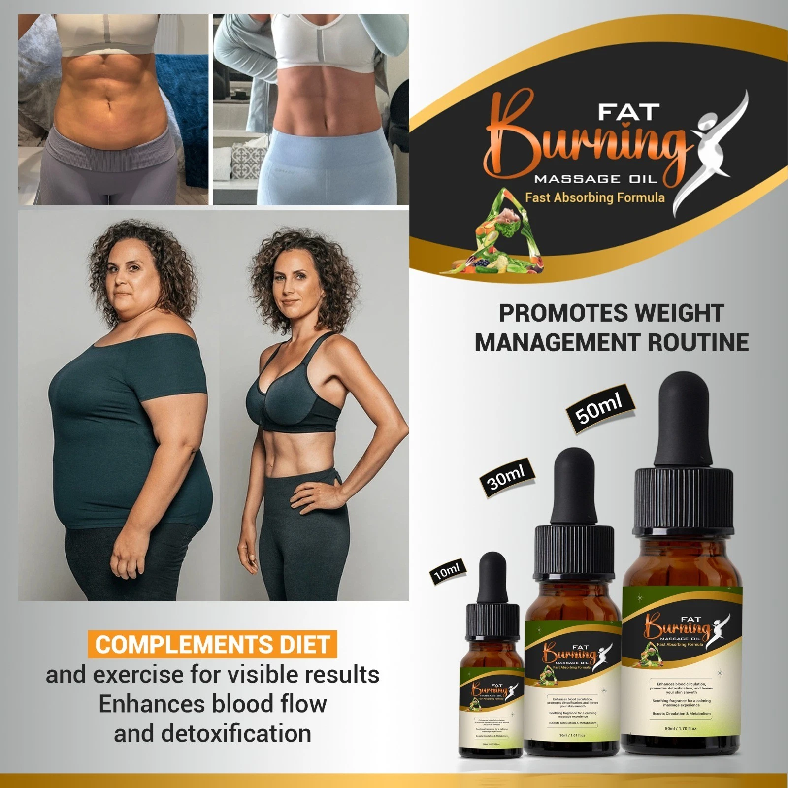 100% Pure Fat Burning Massage Oil, Natural Weight Loss & Cellulite Treatment UK
