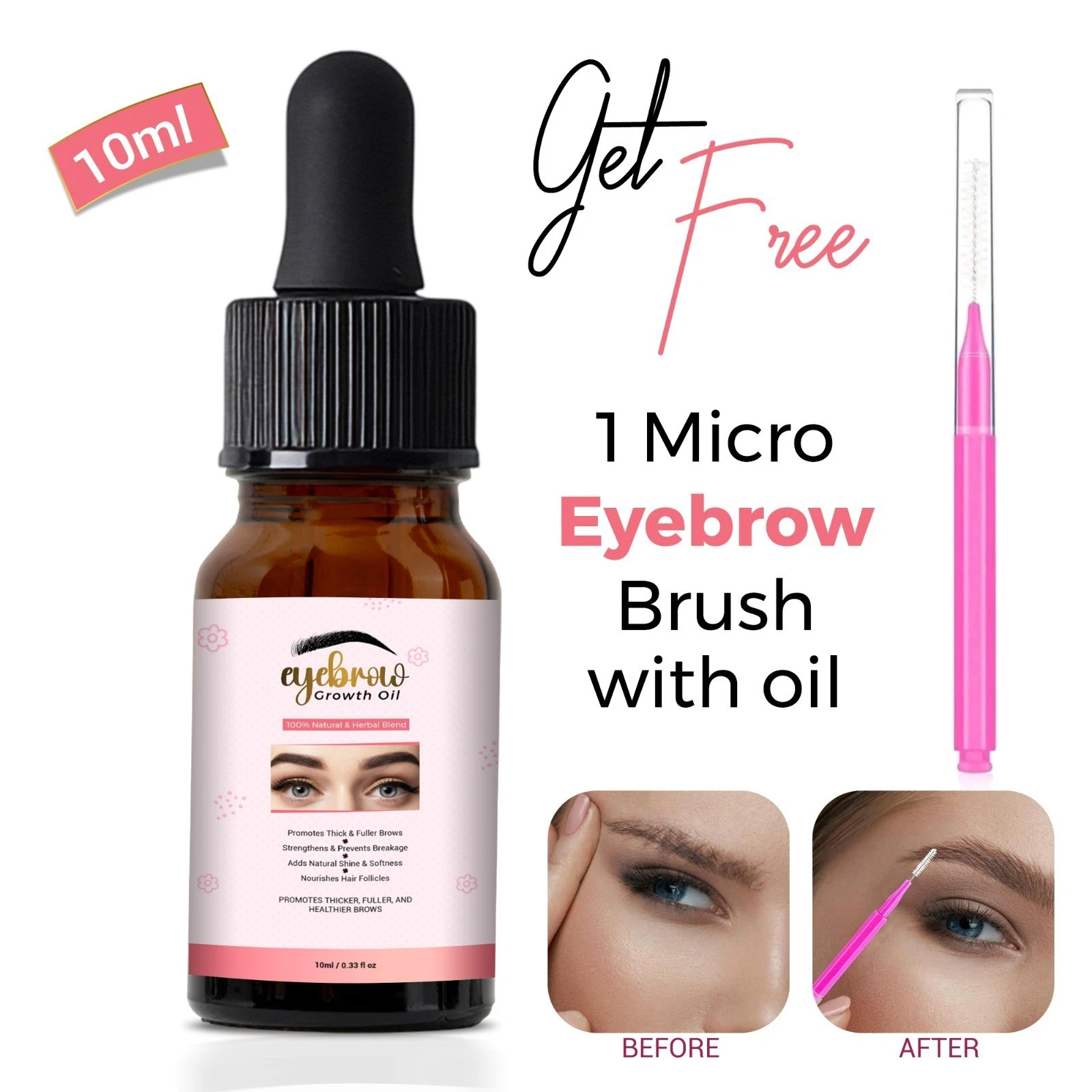 100% Pure Organic Eyebrow Regrowth Oil + Free Brush UK - 10 ml
