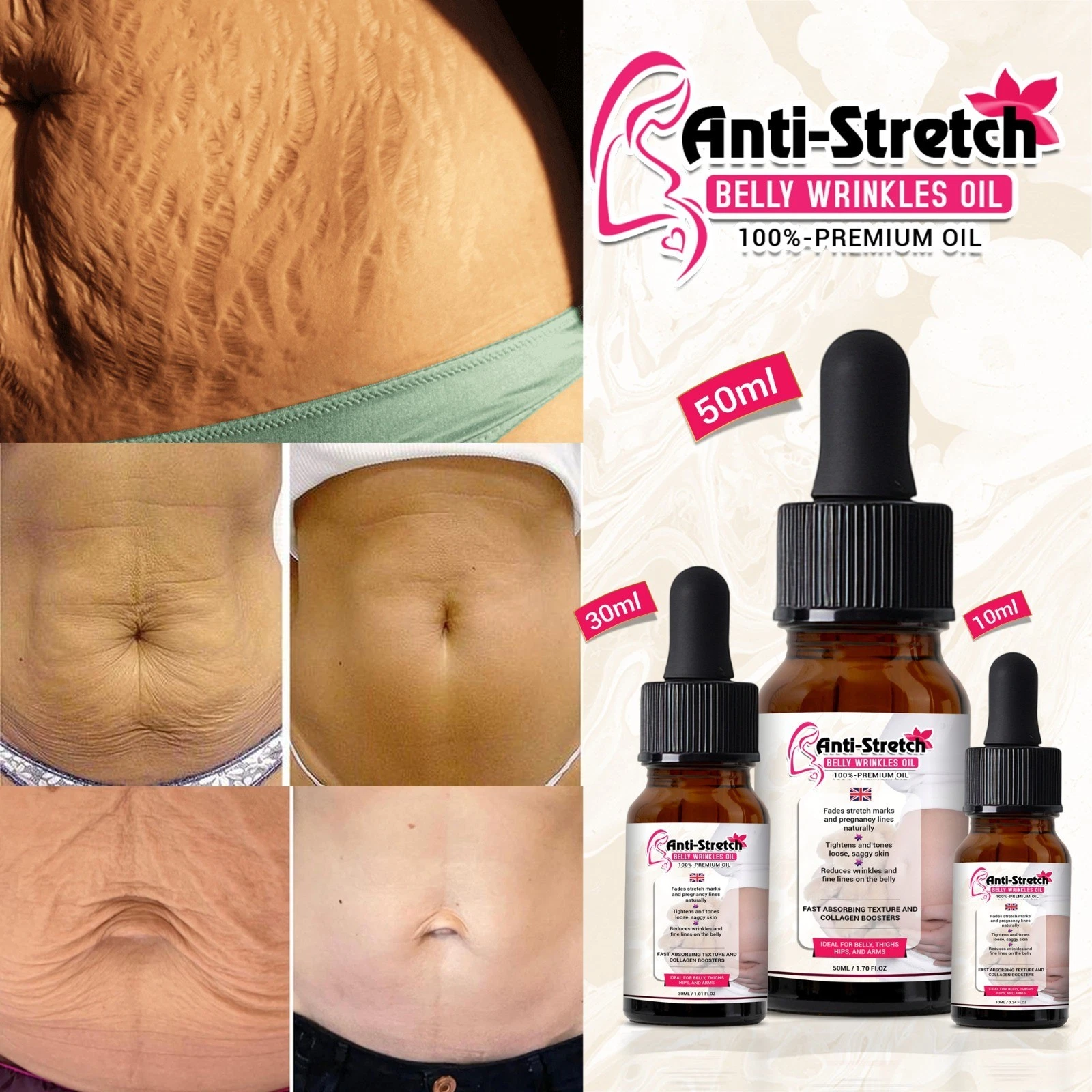 Belly Stretch Marks Scar Removal Oil After Pregnancy oil 100% Organic