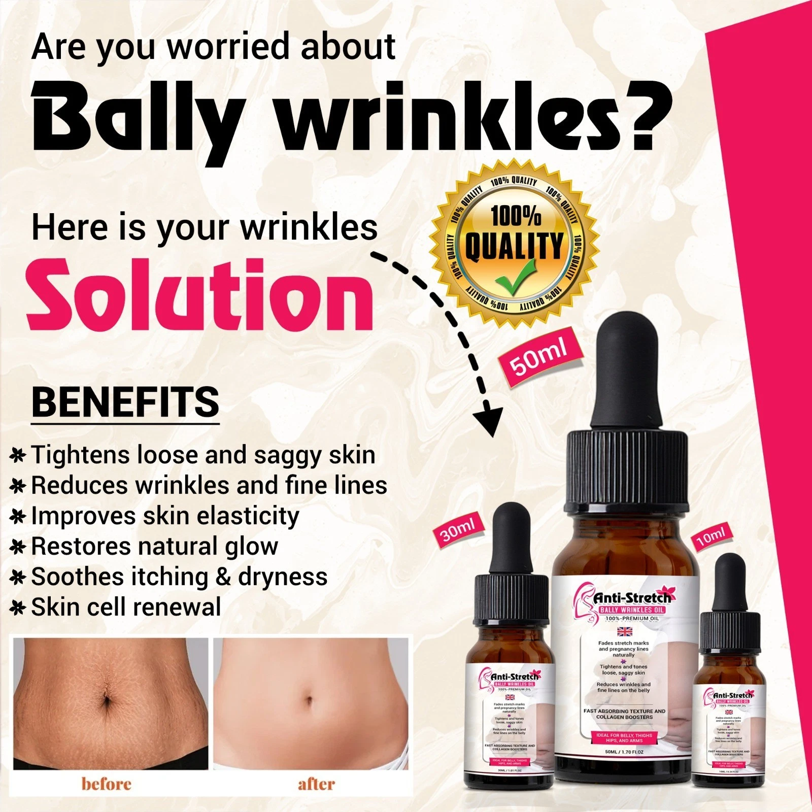 Belly Stretch Marks Scar Removal Oil After Pregnancy oil 100% Organic