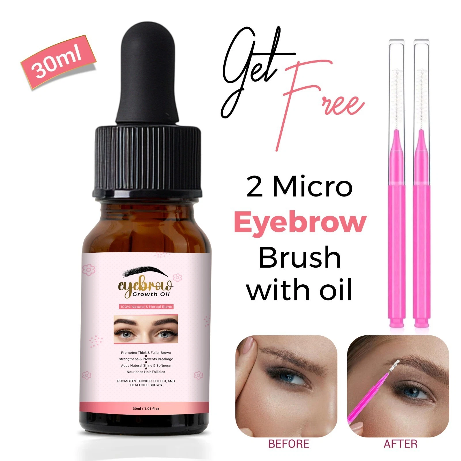 100% Pure Organic Eyebrow Regrowth Oil + Free Brush UK - 50ml