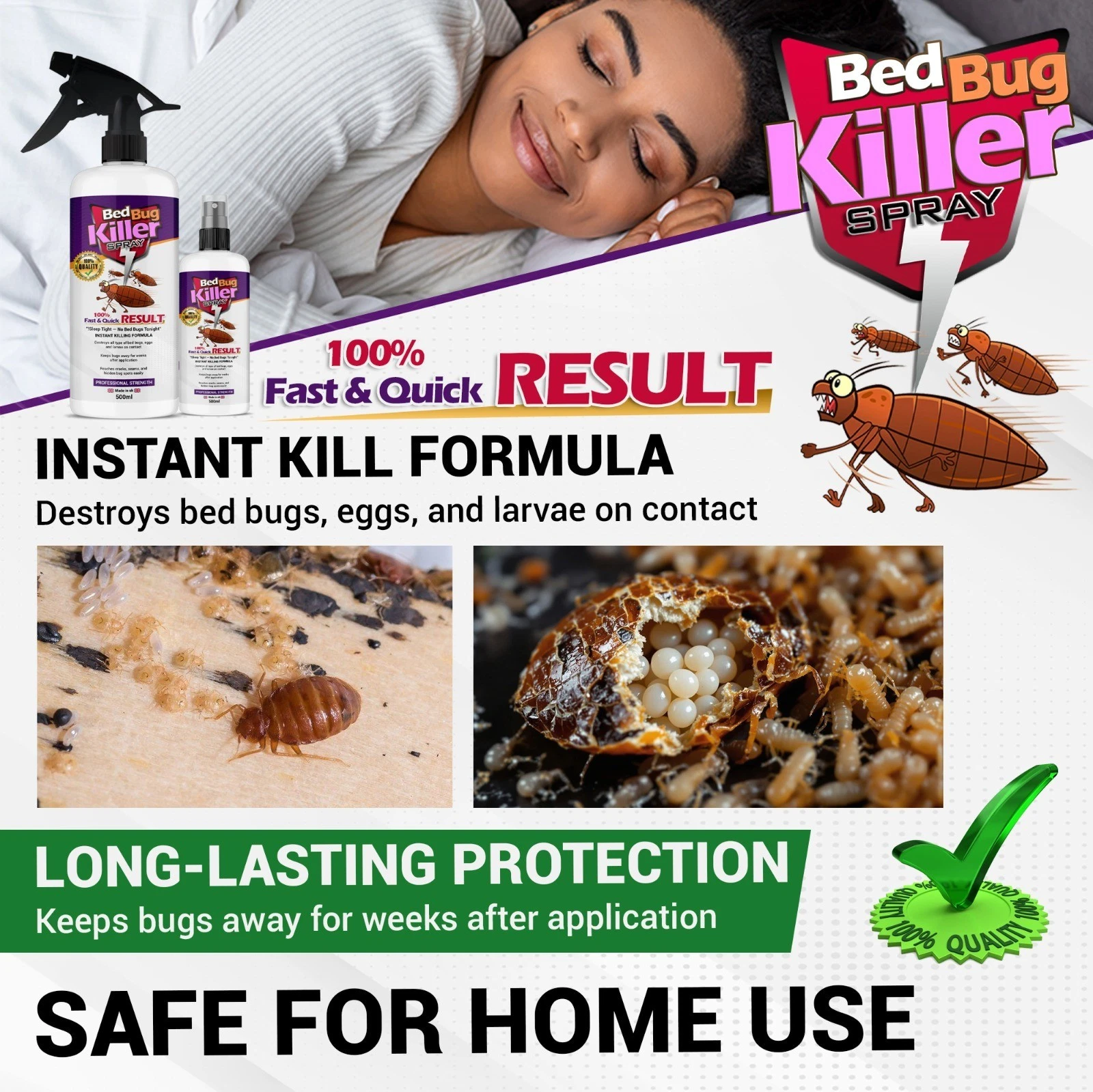 Bed Bug Killer Spray Non-Staining Carpet Mattress 24hr Treatment UK