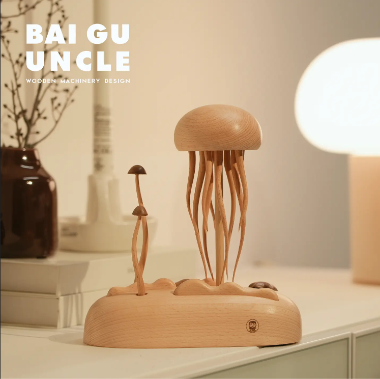 Wooden Jellyfish Creative Desktop Ornament, Home Decor, Festival Birthday Gift, Handmade Craft