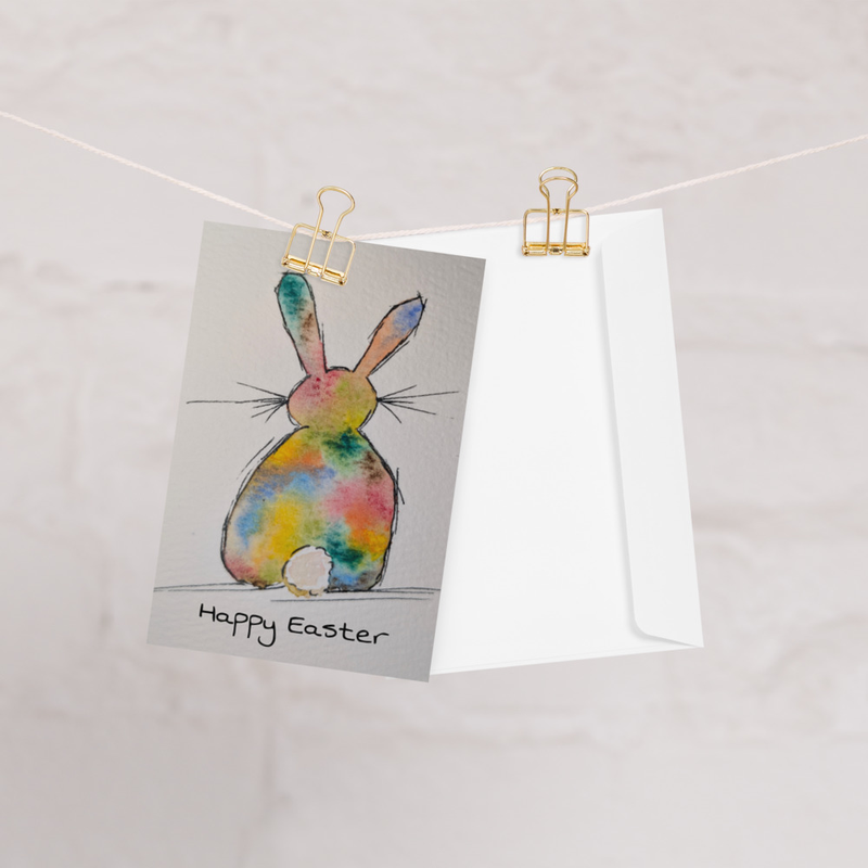 Colourful Easter bunny, greetings card, envelope is included.