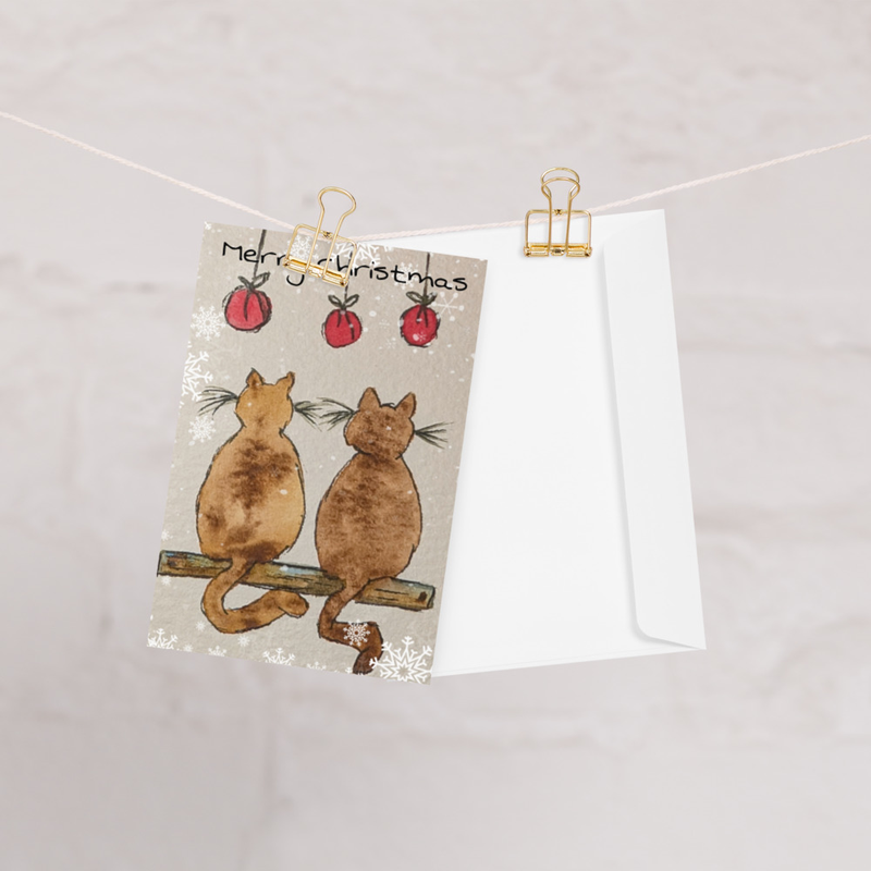 Cat Christmas greeting card, 4x6, envelope included.