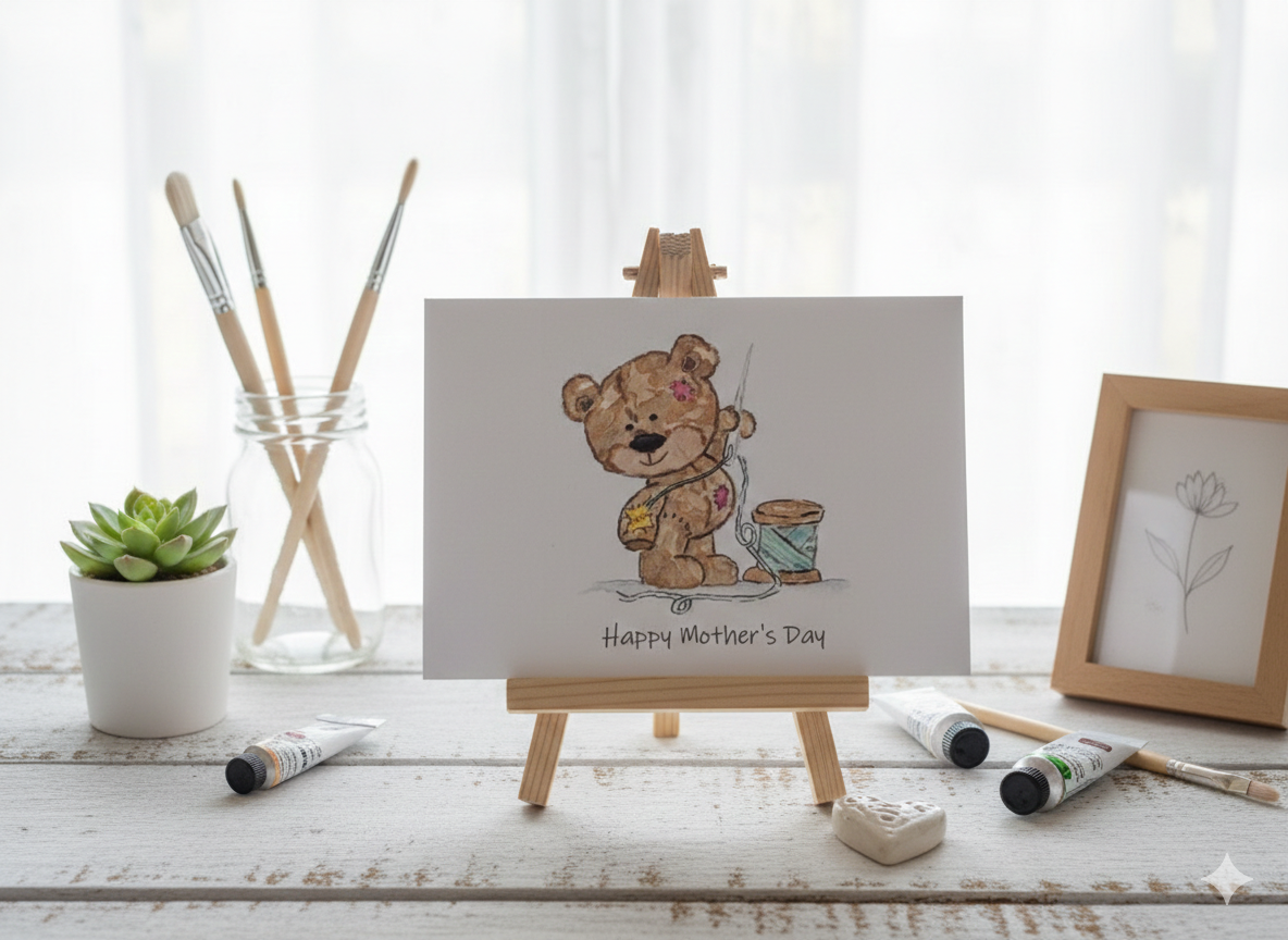 Teddy bear sewing, Mother's Day Card