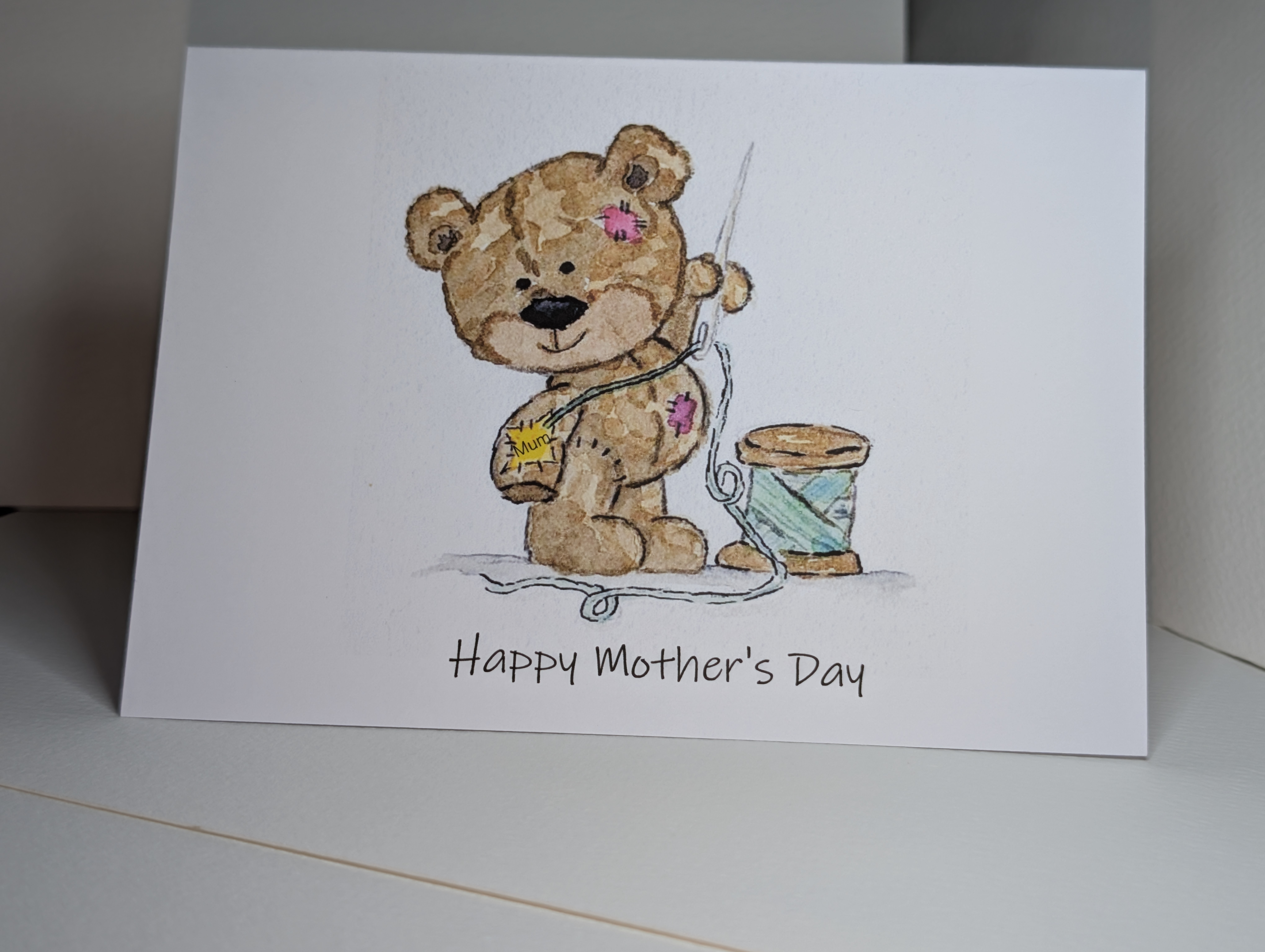 Teddy bear sewing, Mother's Day Card