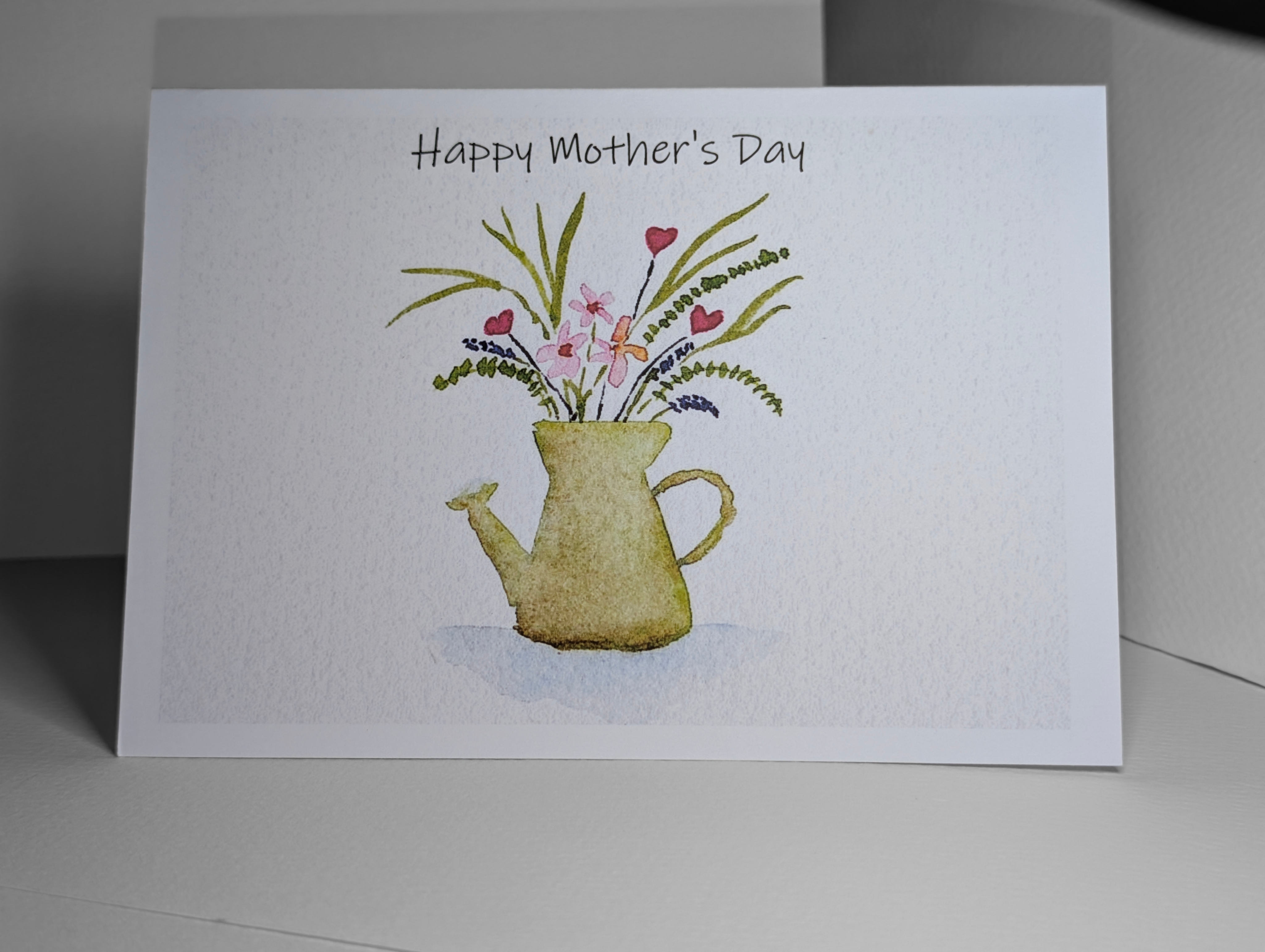 Watering can, floral, simple, Mother's Day greetings card