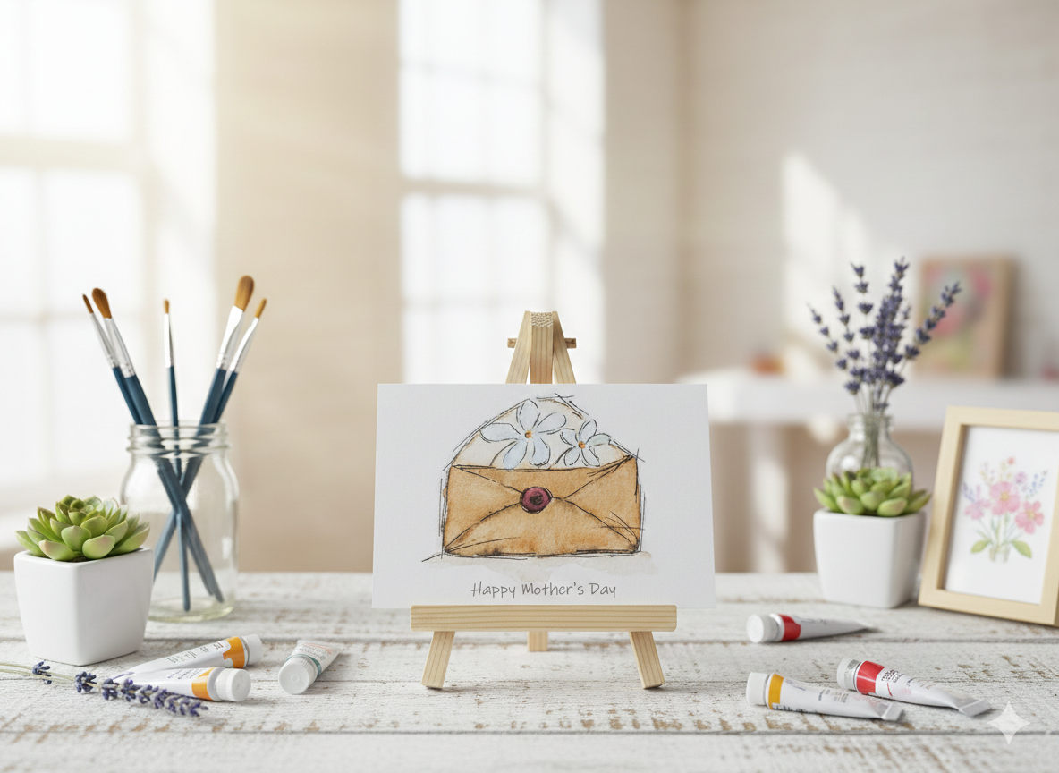 Envelope and Daisy, simple, Mother'Day greetings card