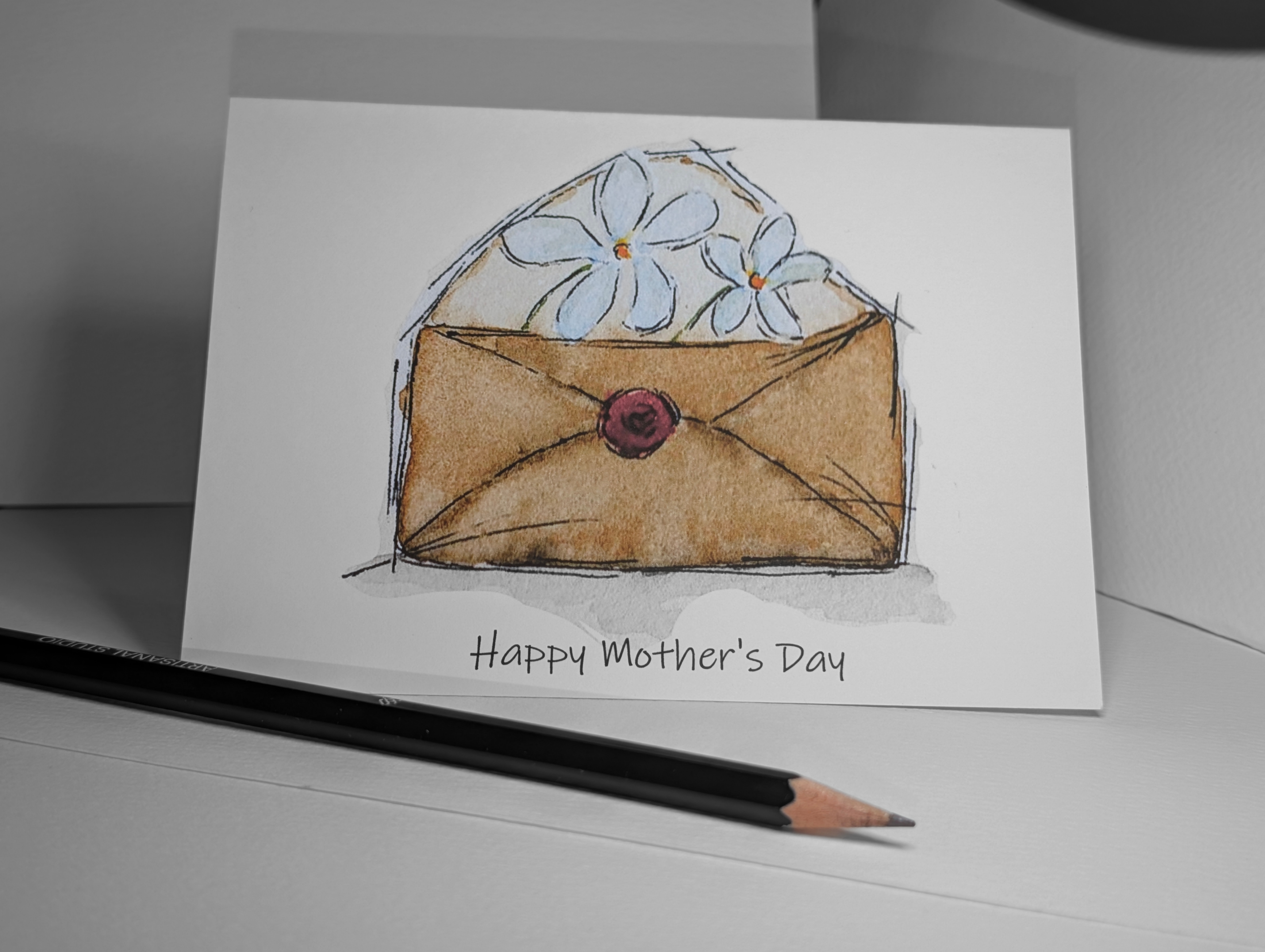 Envelope and Daisy, simple, Mother'Day greetings card