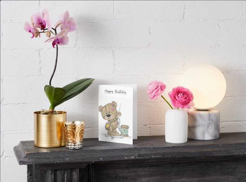 sewing teddy bear birthday card