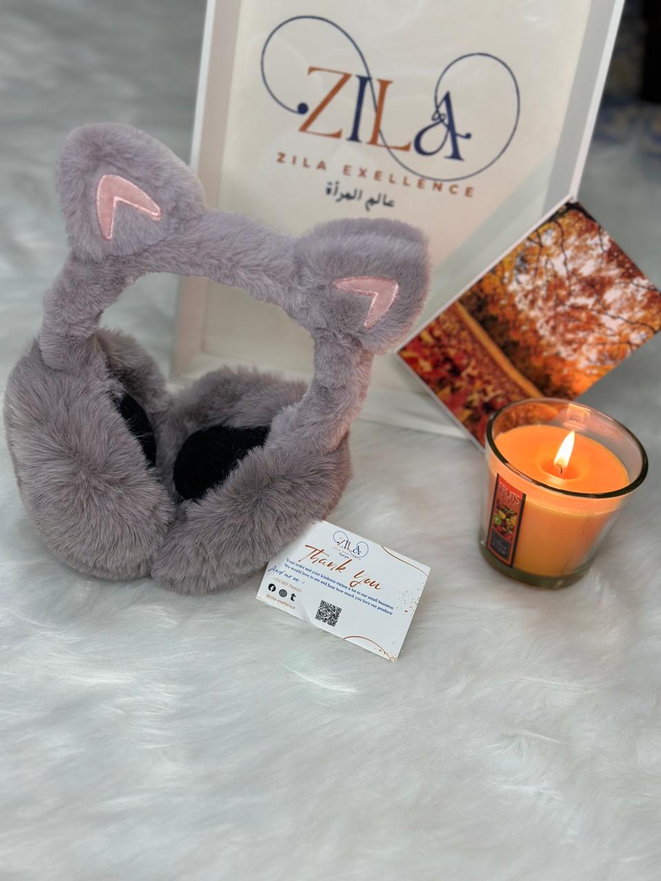 Gray Cat Ear Plush Earmuffs