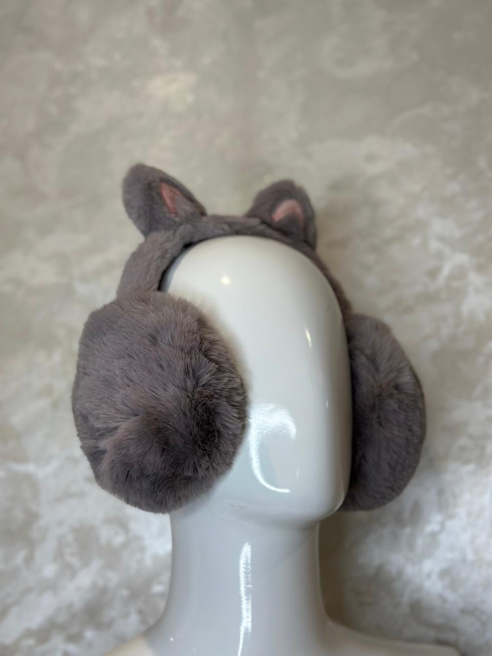 Gray Cat Ear Plush Earmuffs