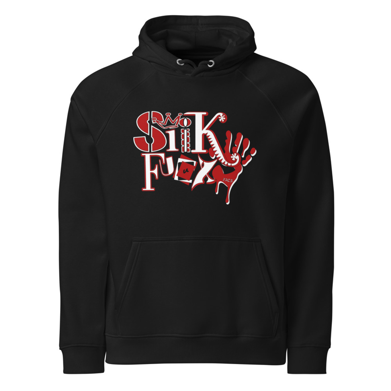 Unisex eco raglan hoodie-FACS SIIK FUUX RED/WHITE