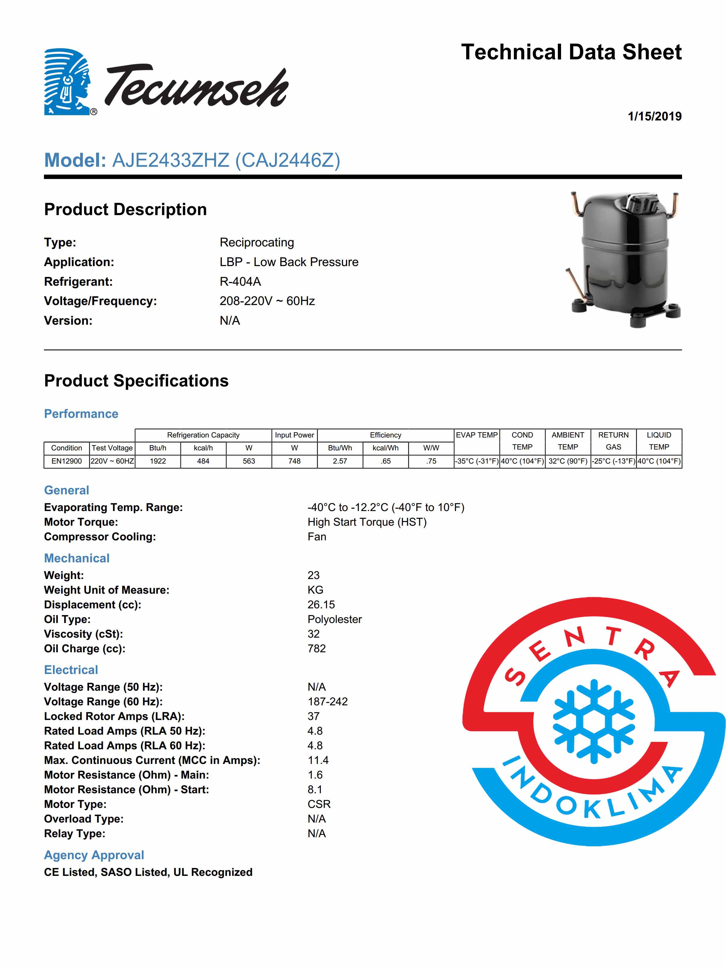 Kompresor Tecumseh CAJ2446Z