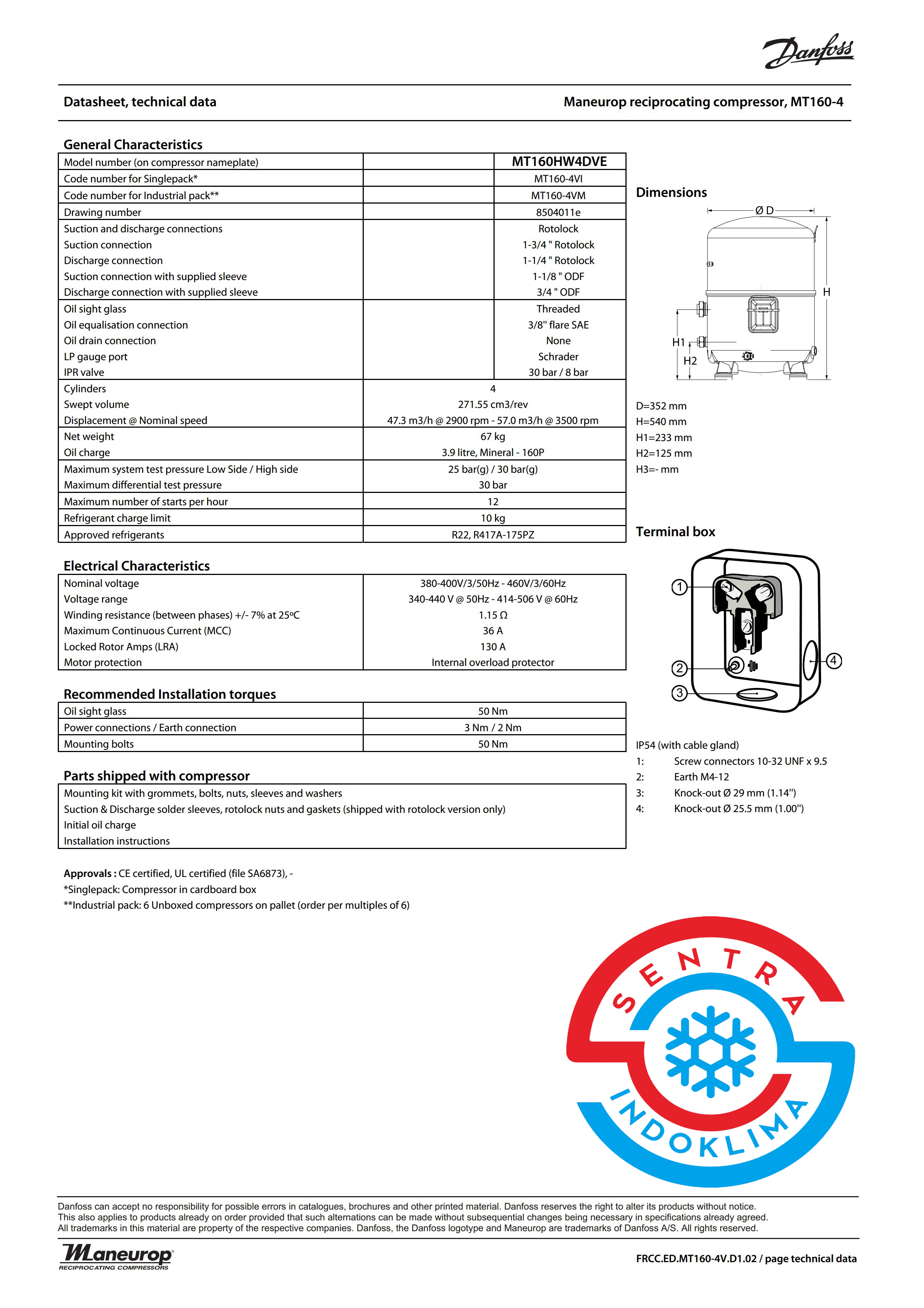 Kompresor Komersial Danfoss MT160HW4EVE