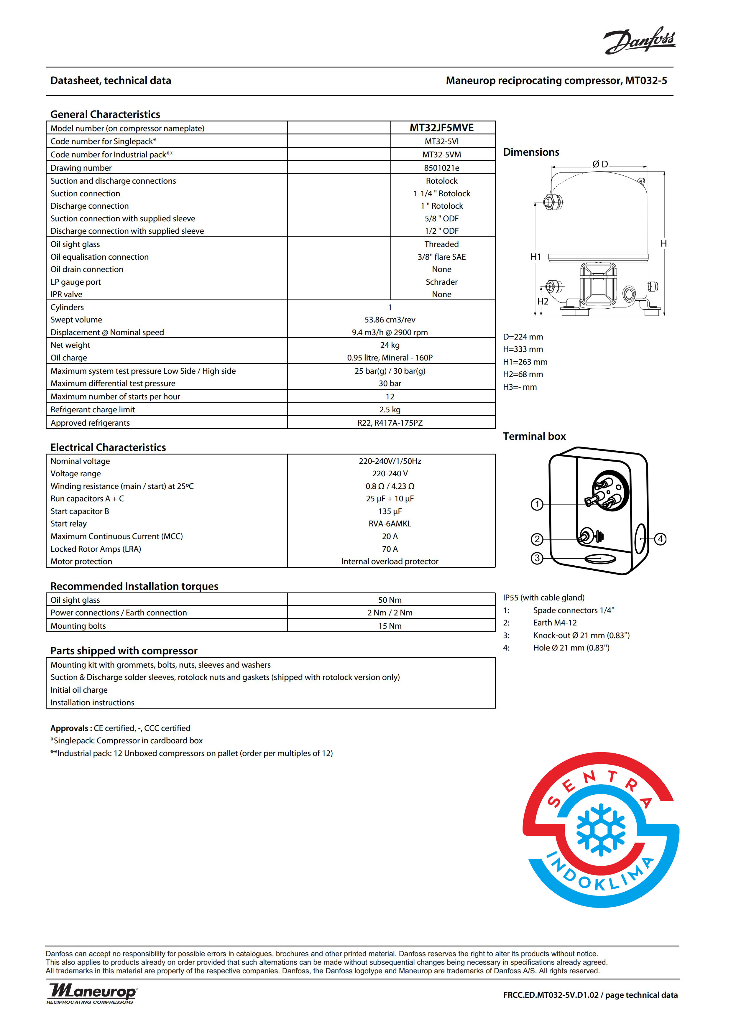 Kompresor Danfoss Maneurop MT32JF5MVE