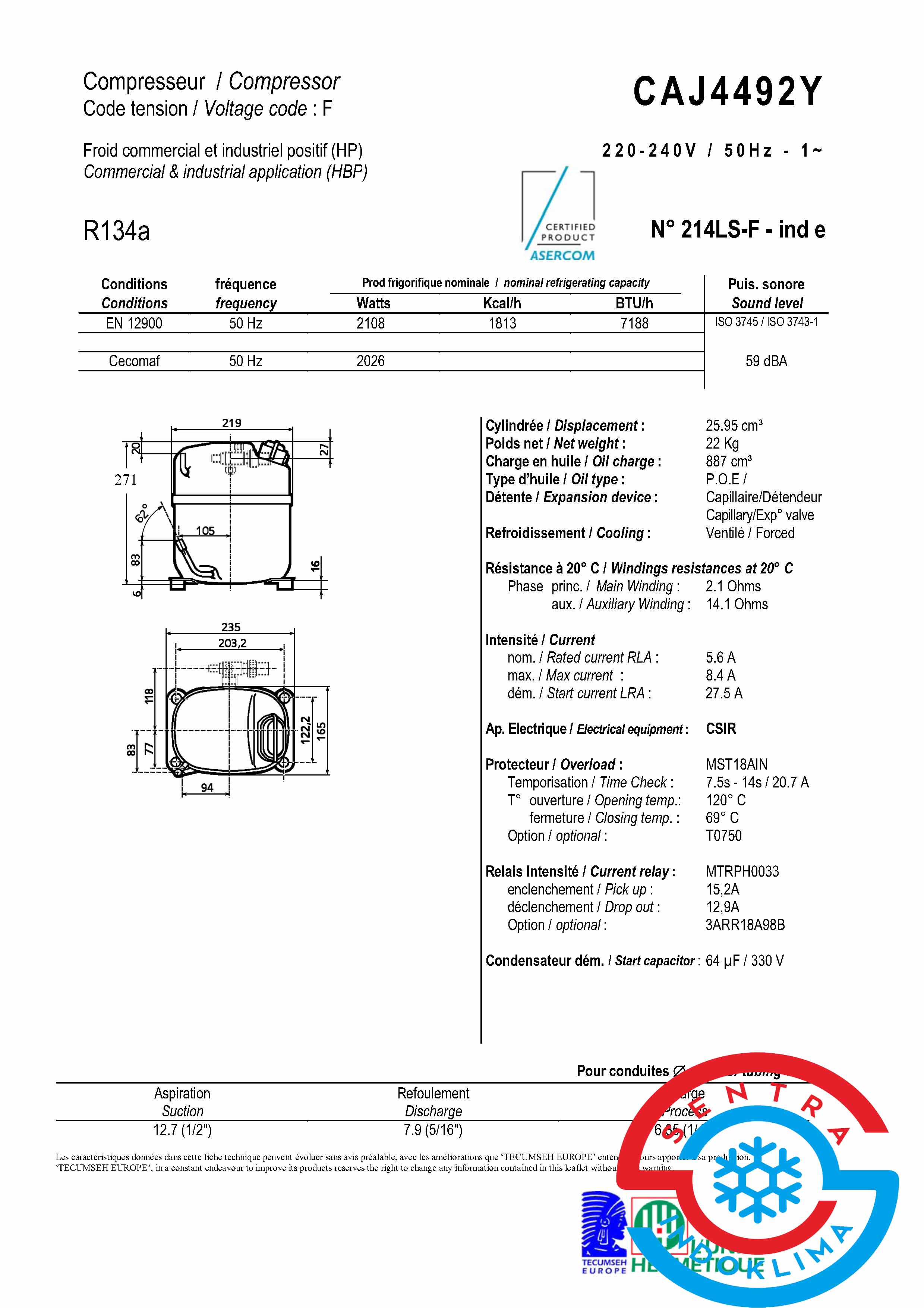 Kompresor Tecumseh CAJ4492Y