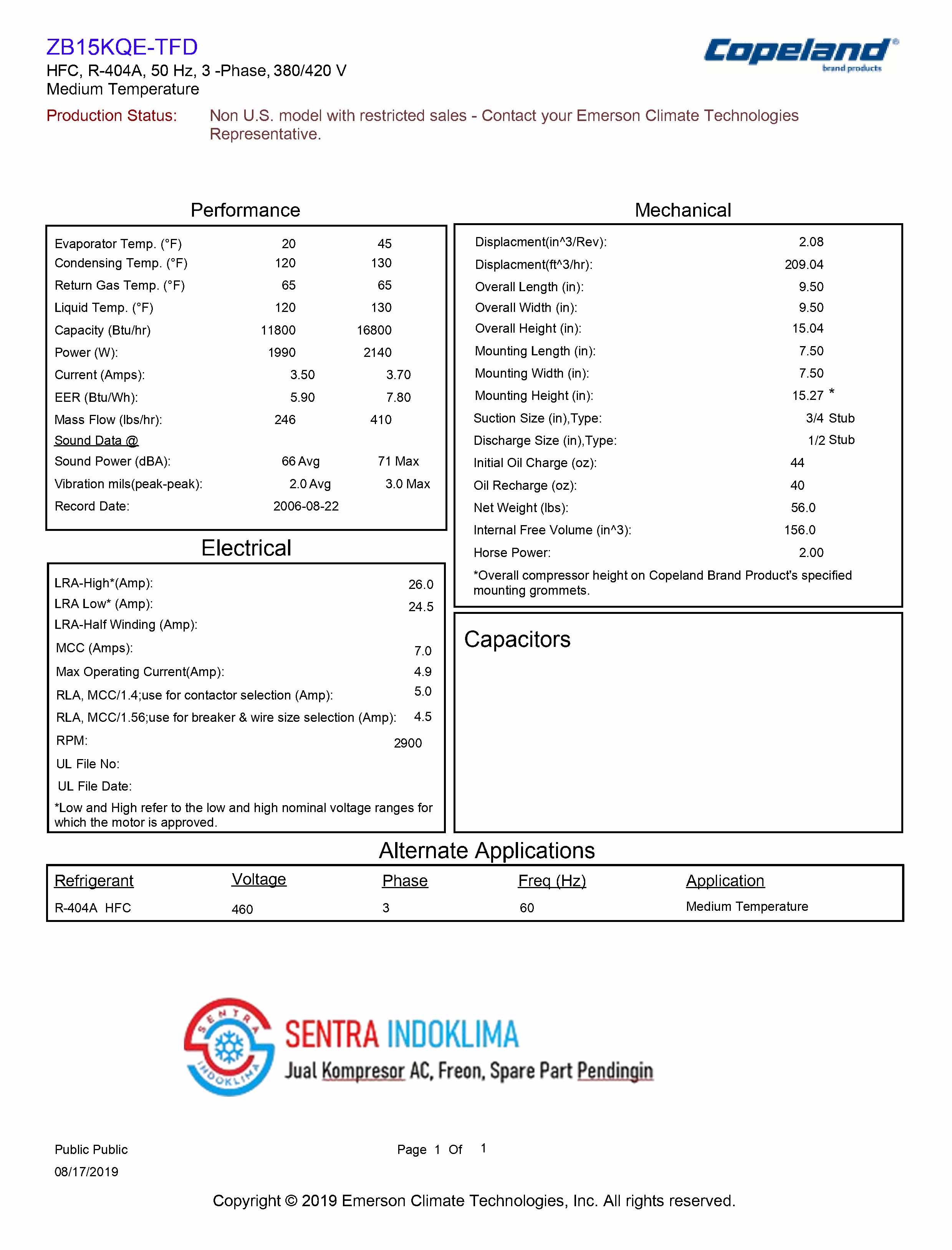 Kompresor Copeland ZB15KQE-TFD-558