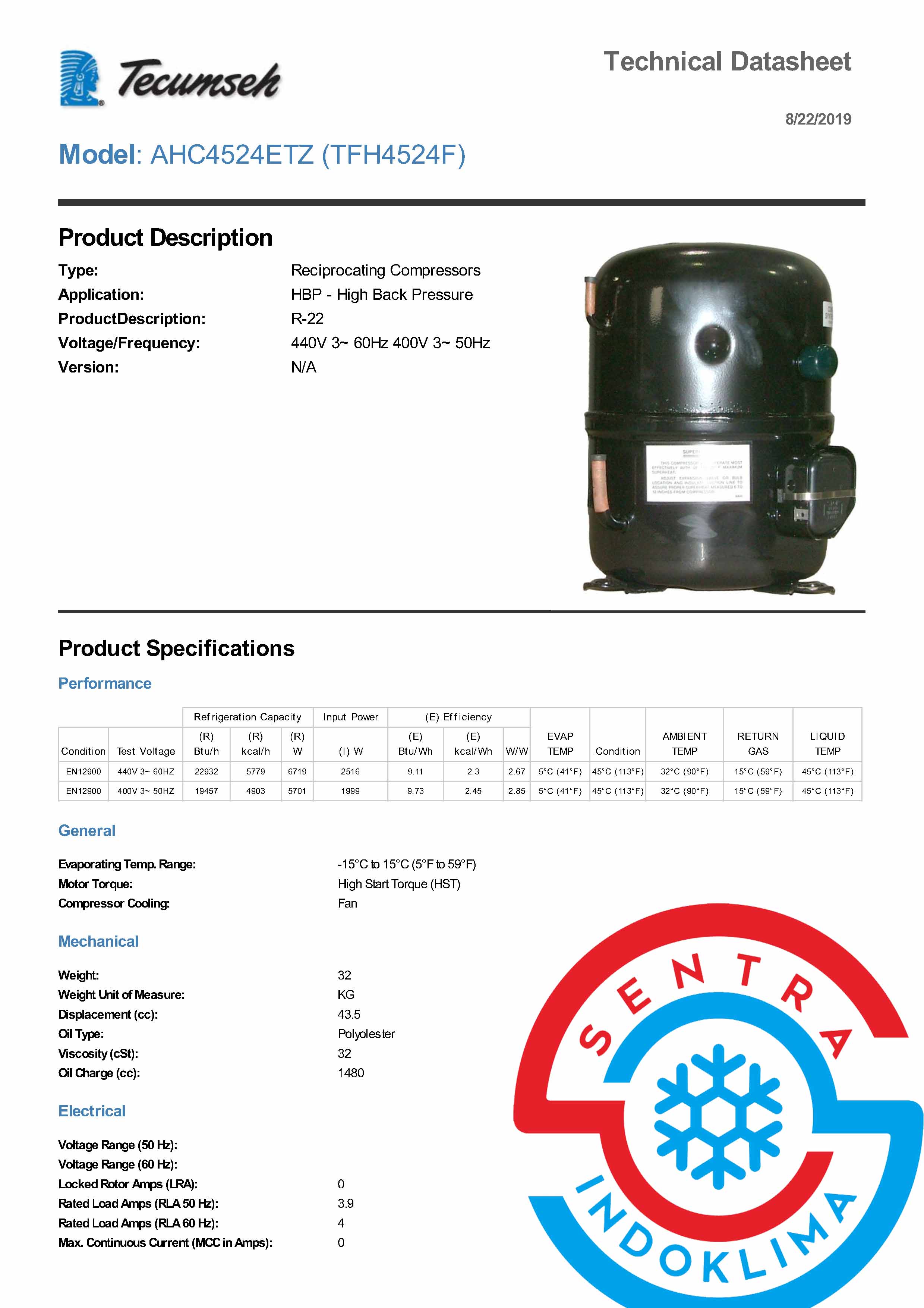Kompresor Tecumseh TFH4524F