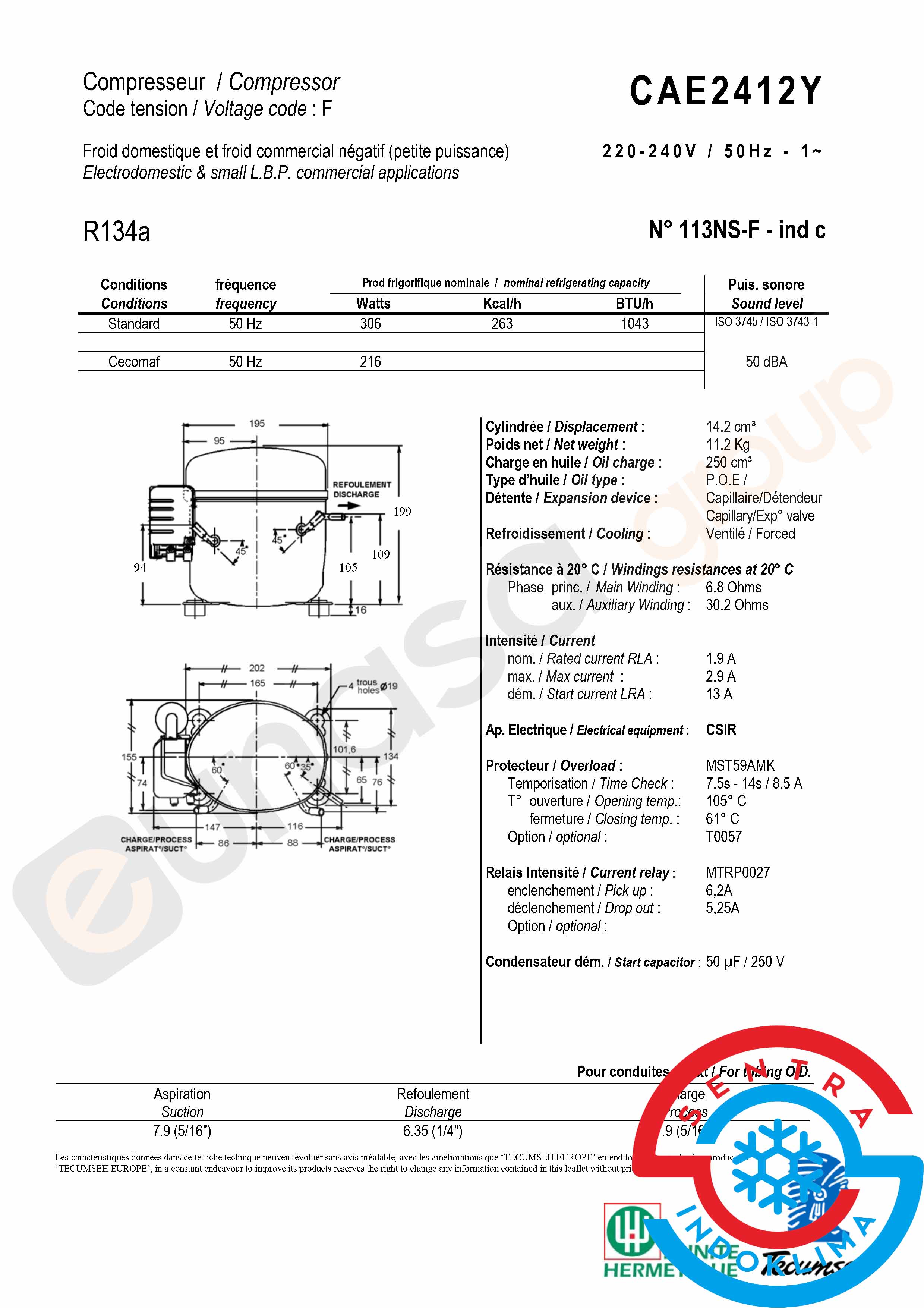 Kompresor Tecumseh CAE2412Y
