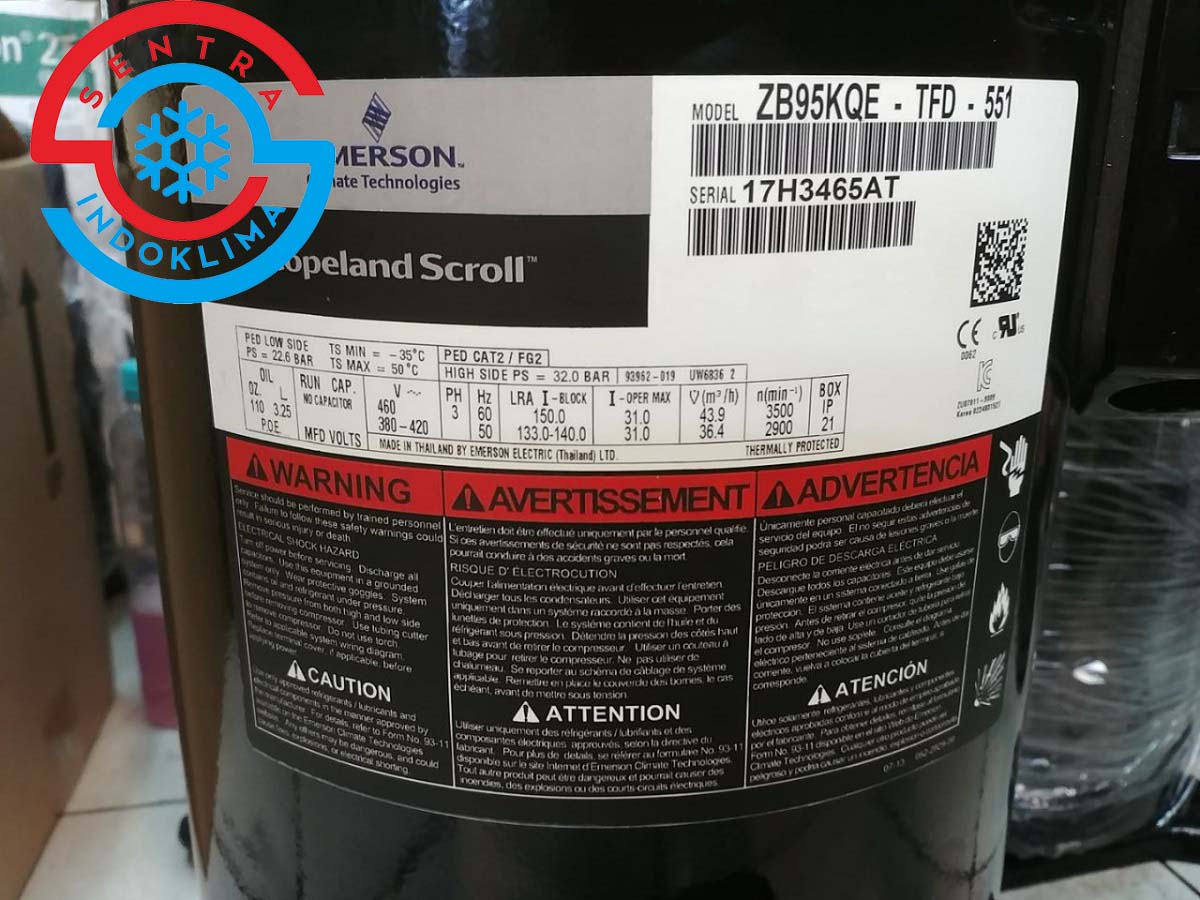 Kompresor AC Emerson Copeland Scroll ZB95KQE-TFD-551
