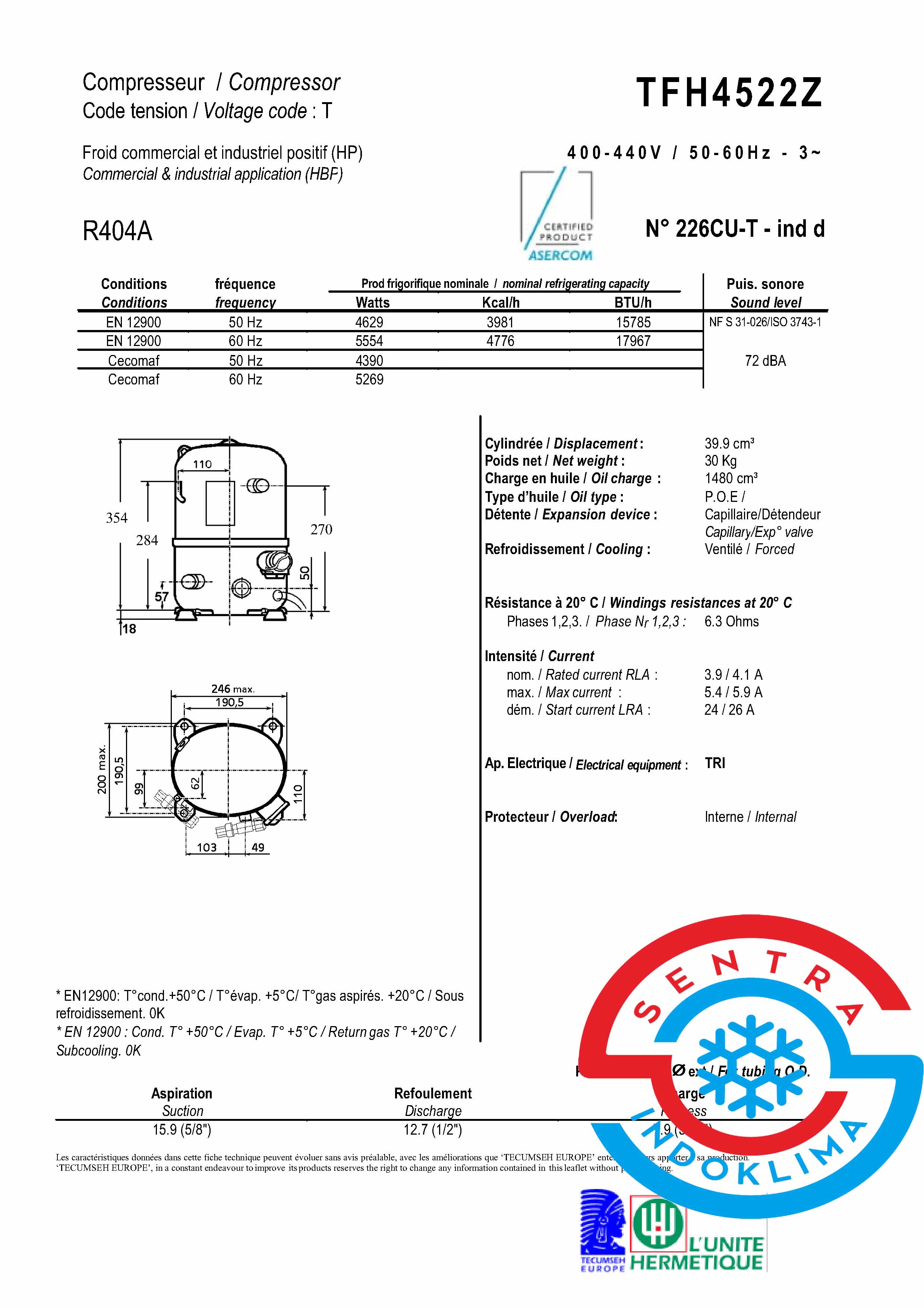 Kompresor Tecumseh TFH4522Z