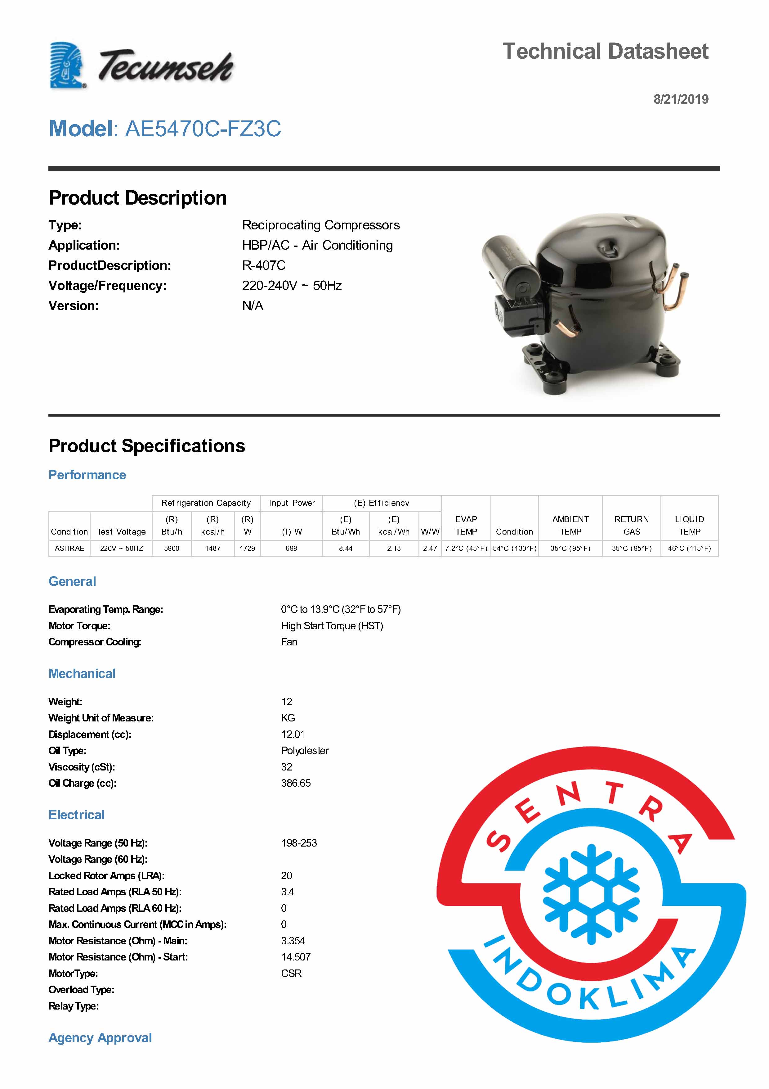 Kompresor Tecumseh AE5470C