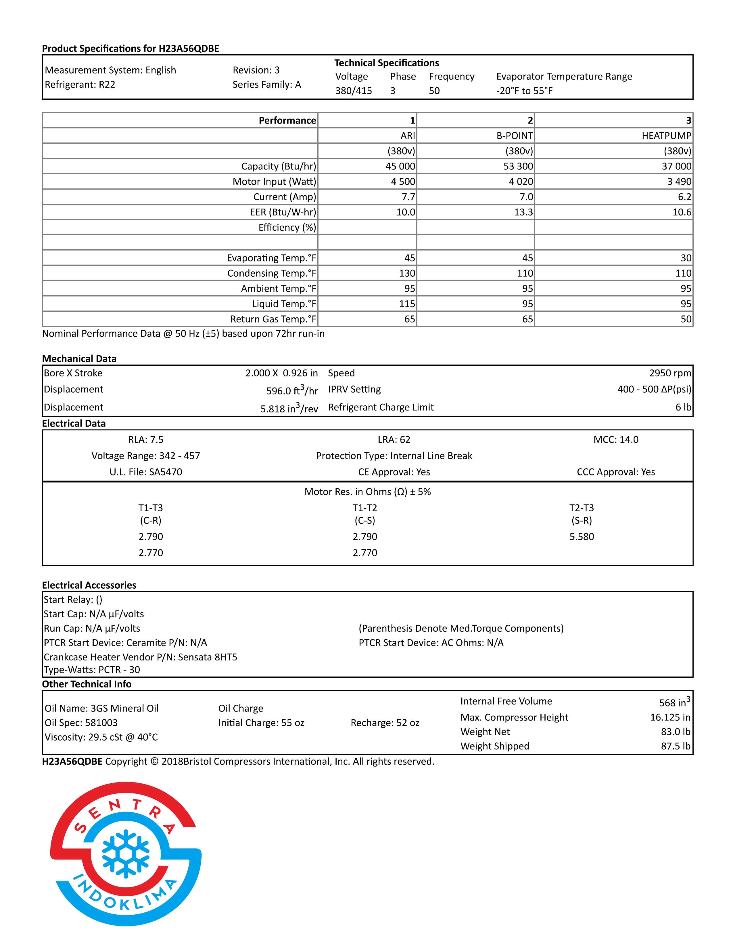 Kompresor Bristol H23A56QDBEA