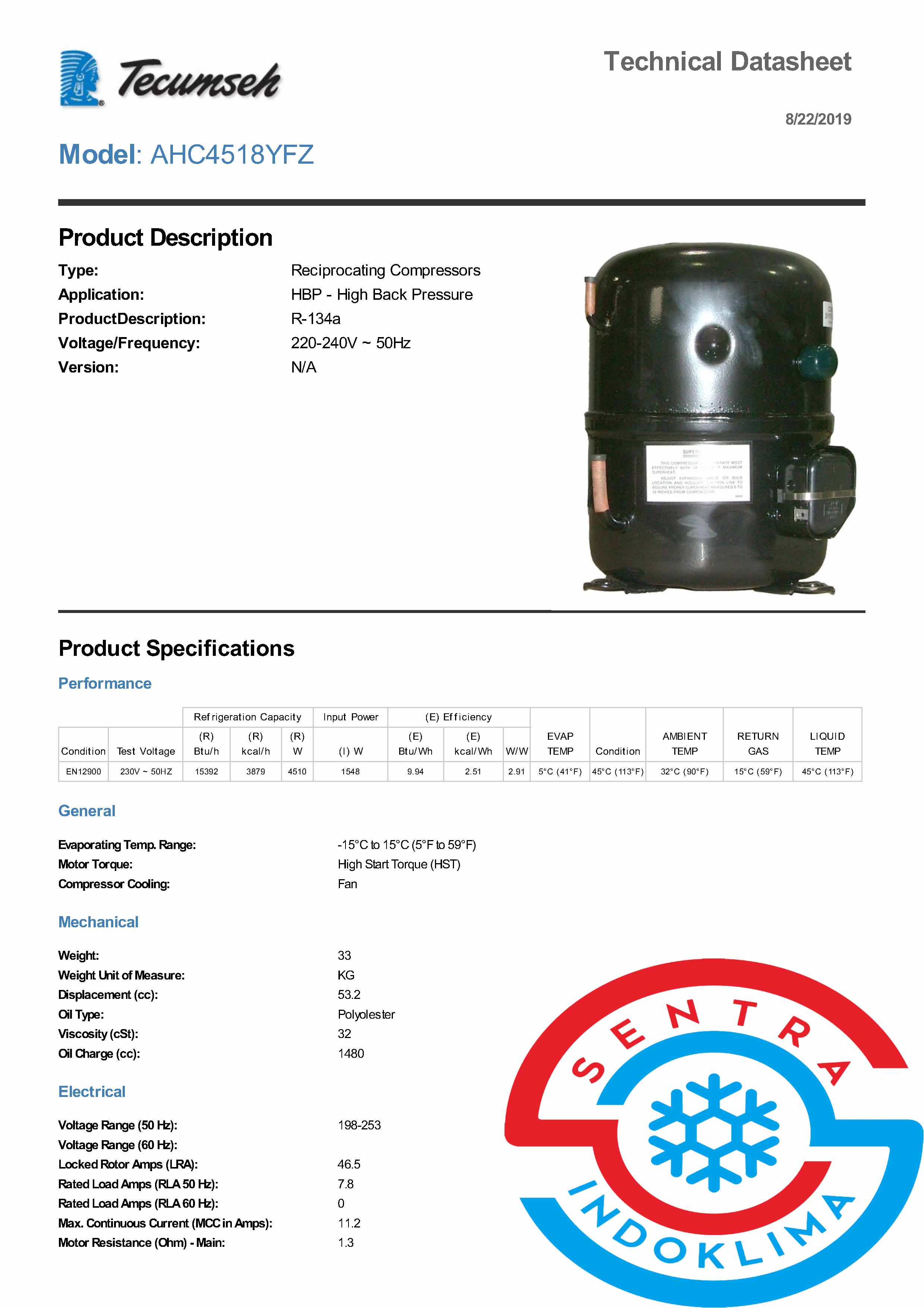 Kompresor Tecumseh  FH4518Y