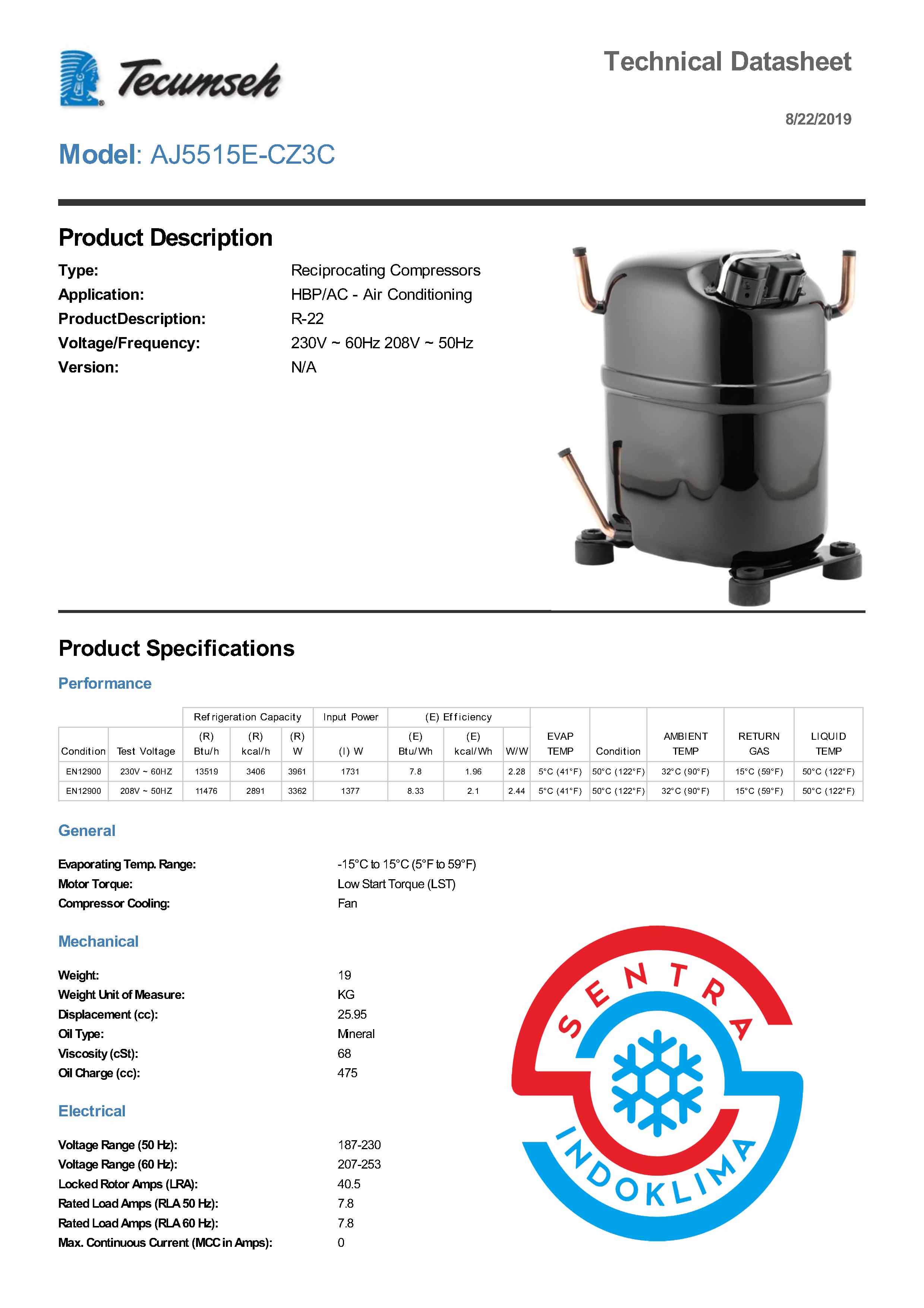 Kompresor Tecumseh AJ5515E