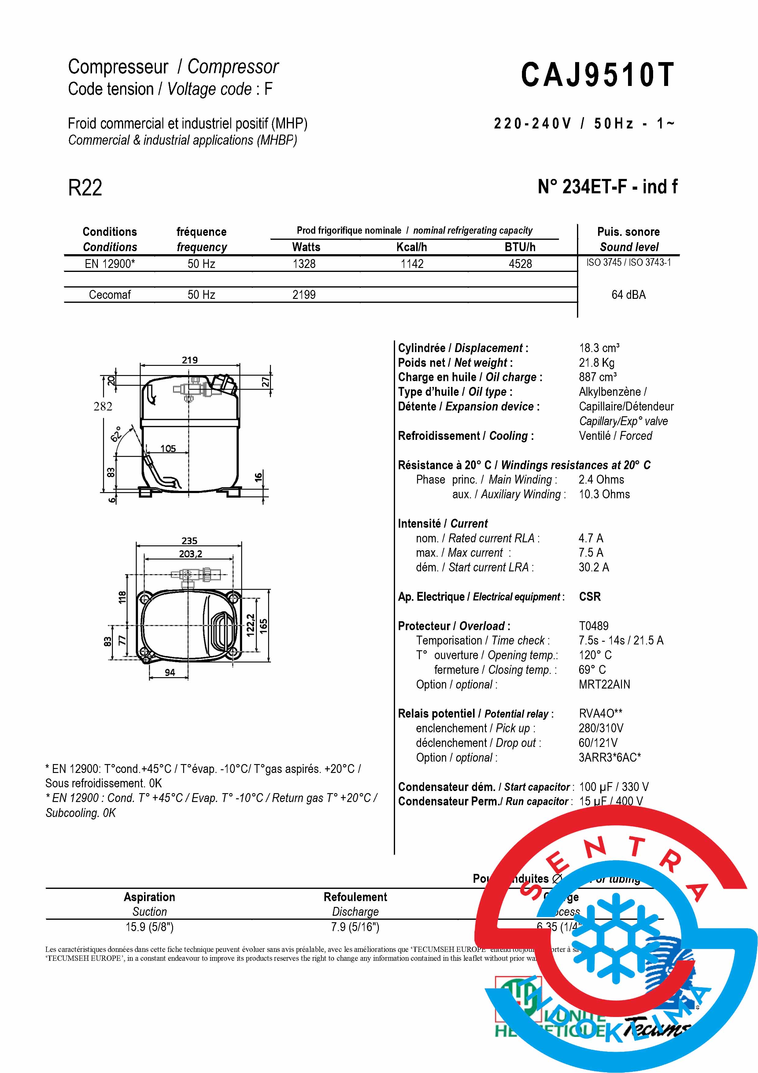 Kompresor Tecumseh CAJ9510T