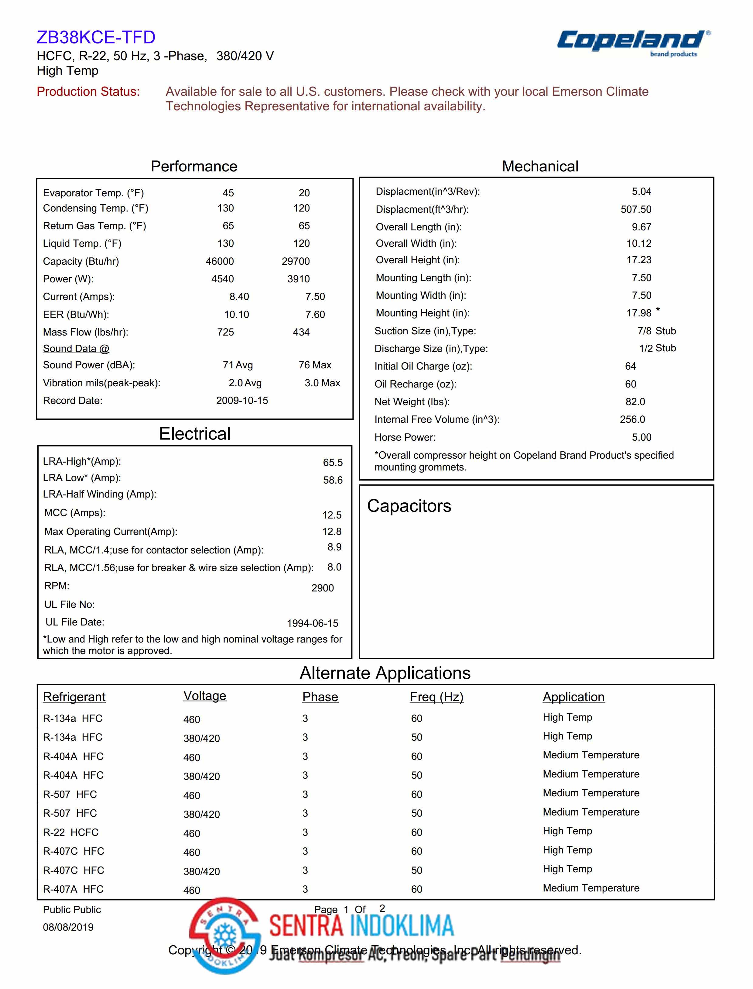 Kompresor Copeland Scroll ZB38KCE-TFD-551