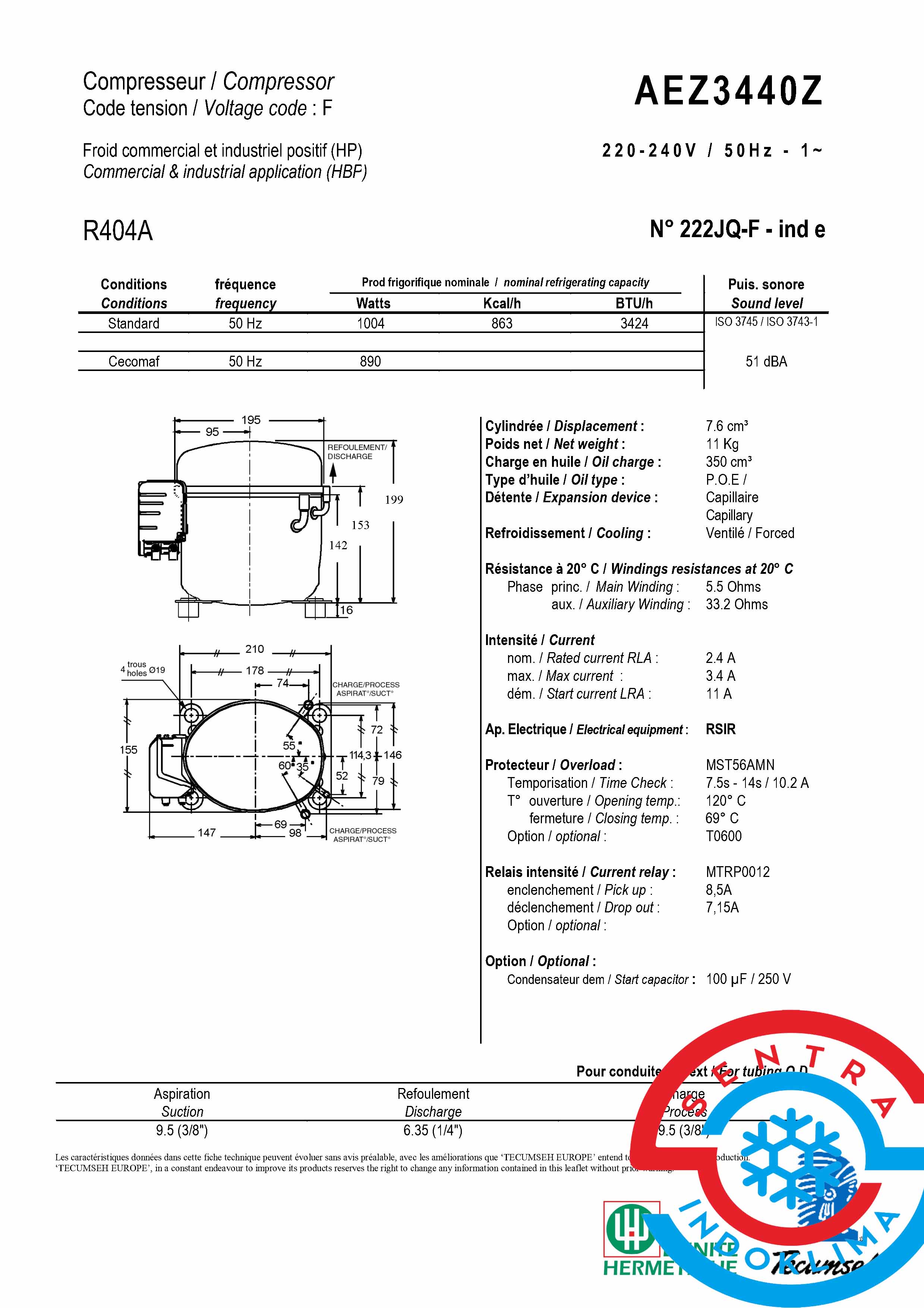 Kompresor  Tecumseh AEZ3440Z