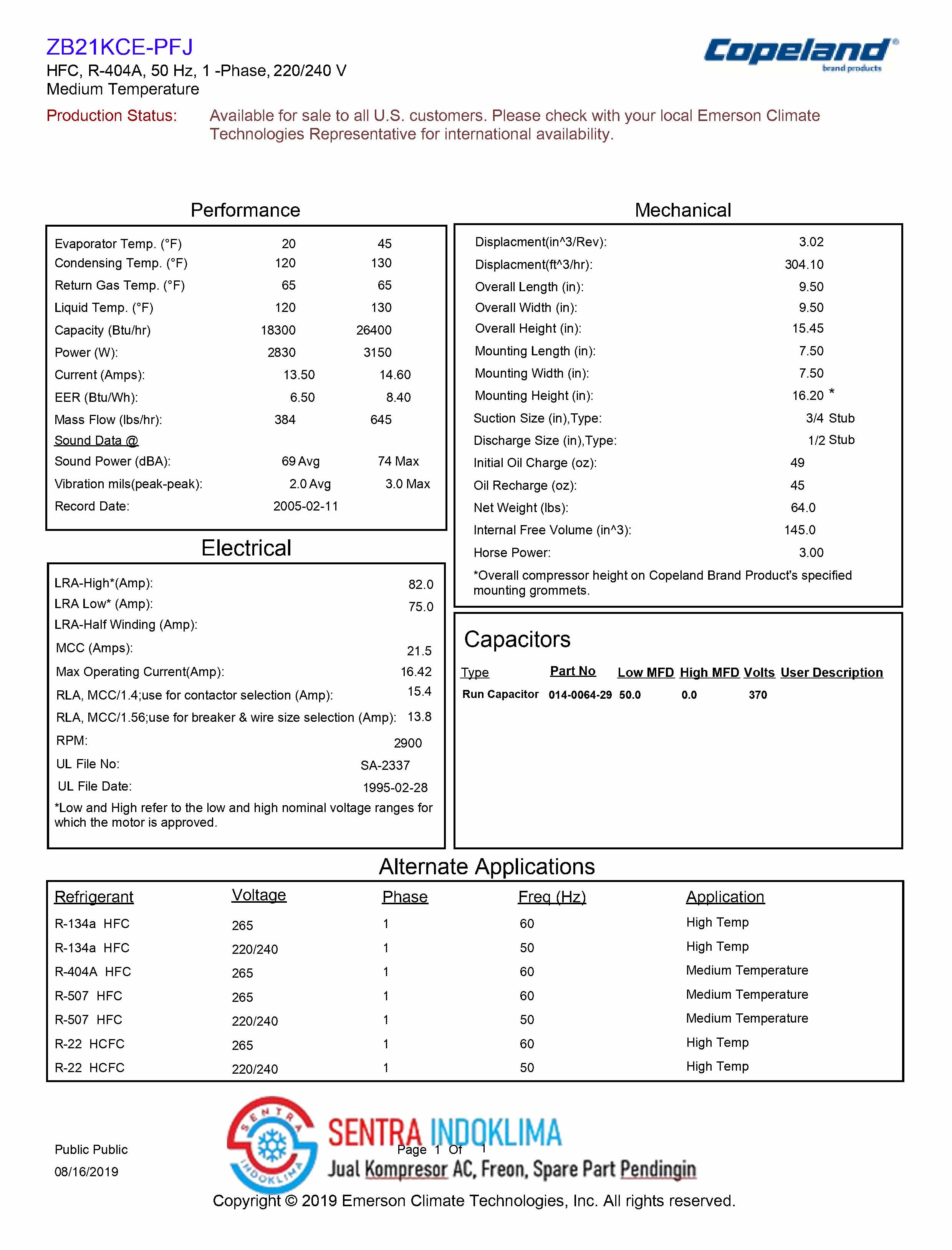 Kompresor Emerson ZB21KCE-PFJ-551