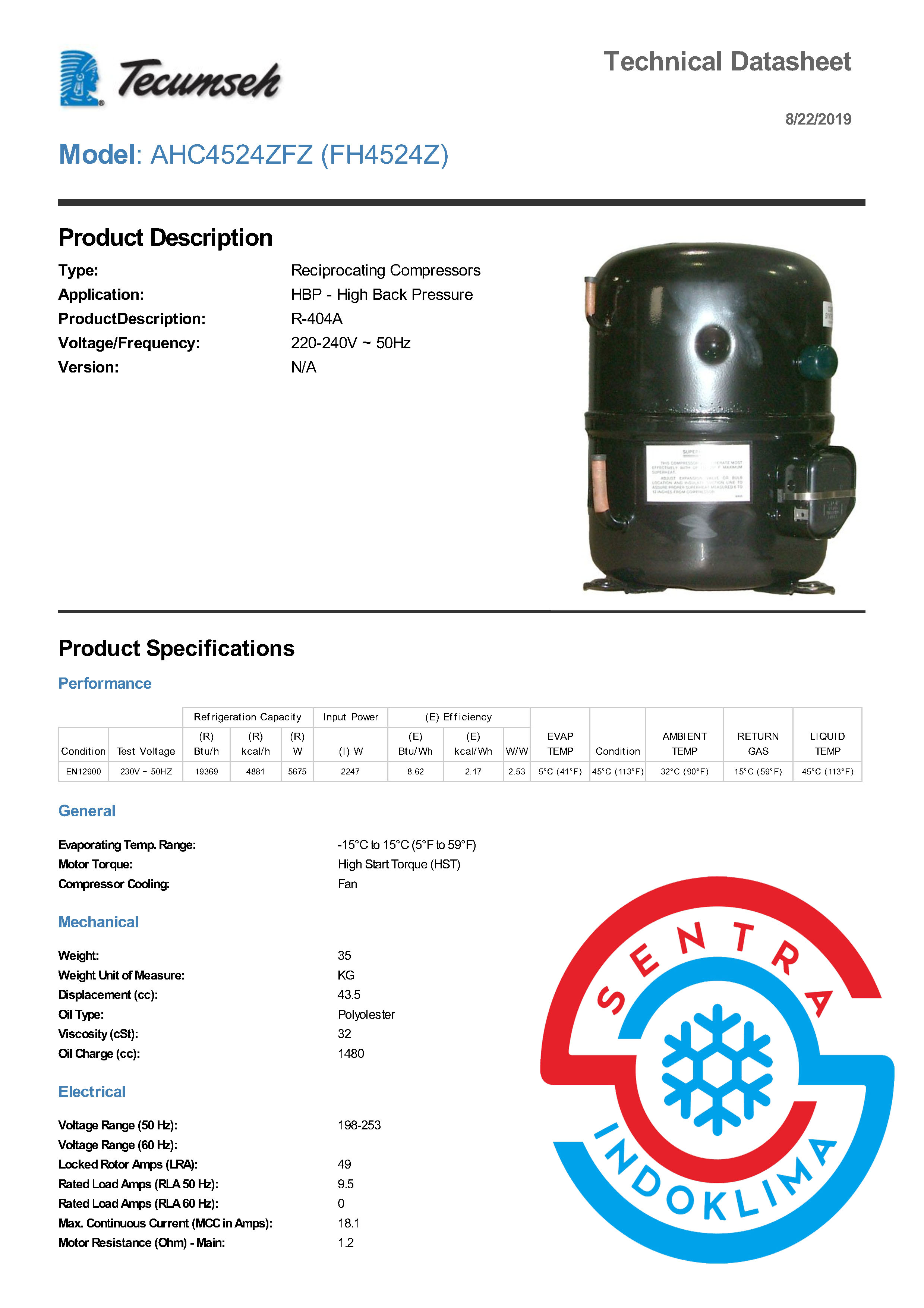 Kompresor Tecumseh FH4524Z