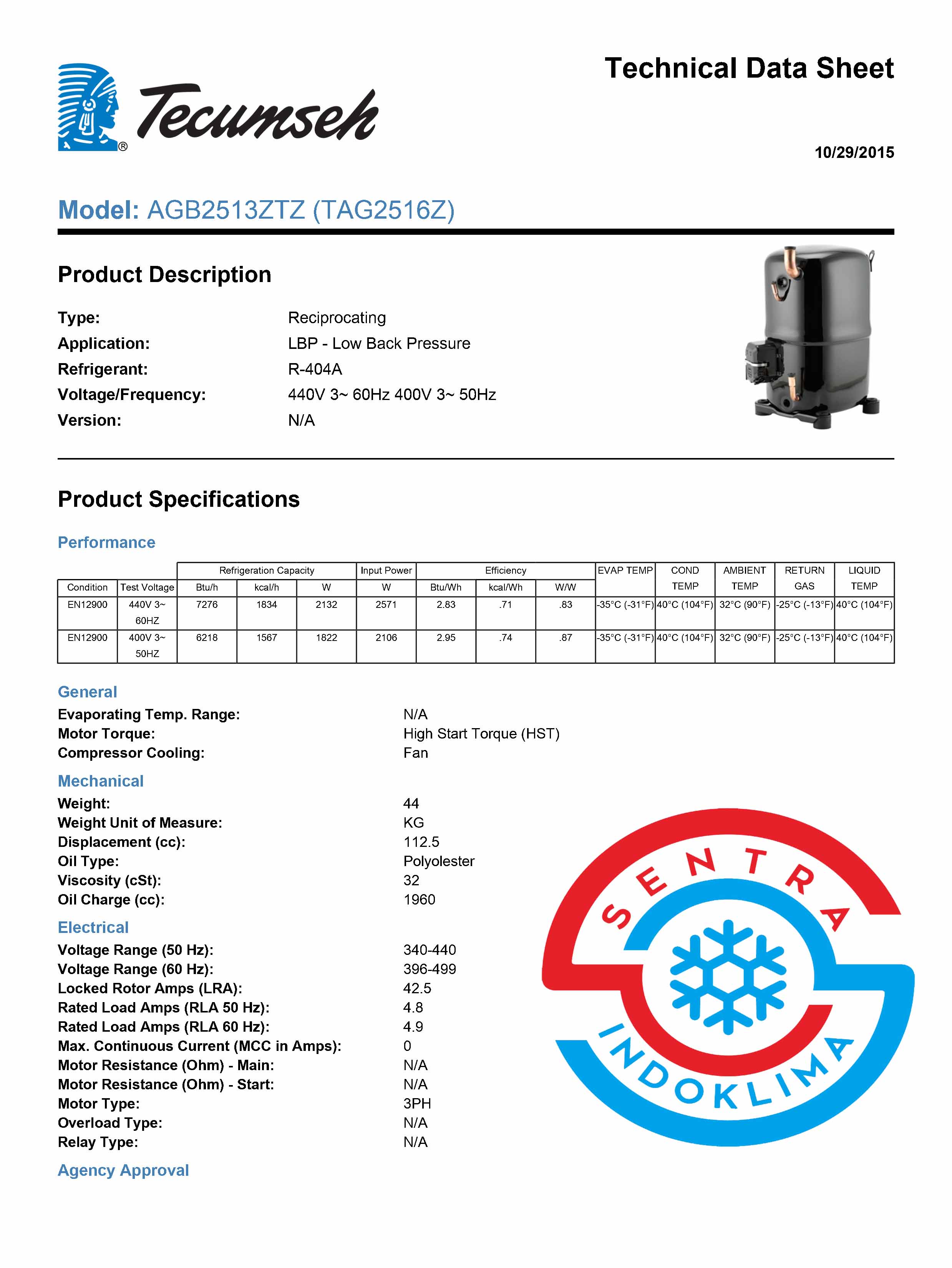 Kompresor Tecumseh TAG2516GZ