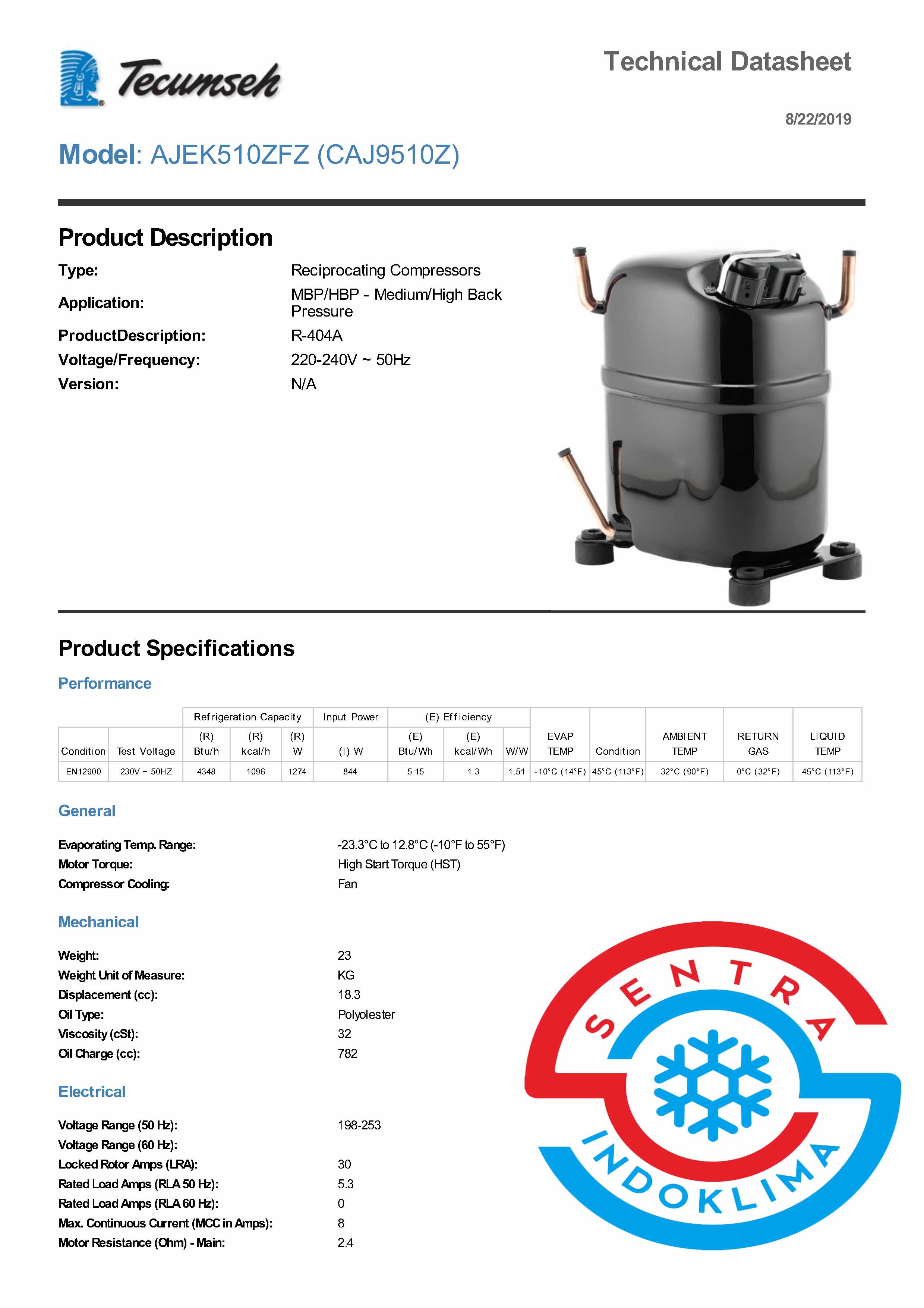 Kompresor Tecumseh CAJ9510Z